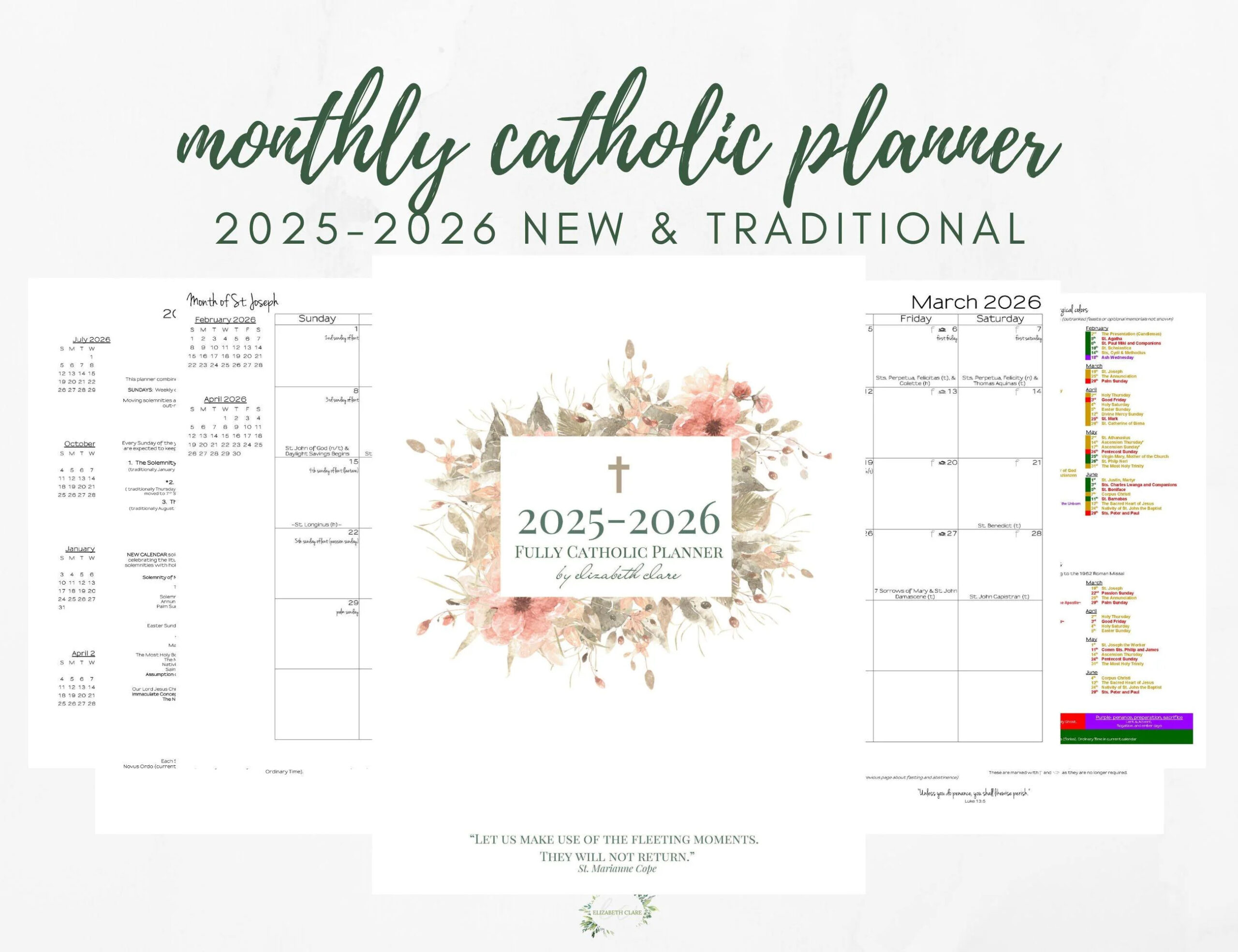 2025 2026 Monthly Catholic Planner Printable PDF Monthly Calendar Catholic Liturgical Year Calendar Catholic Woman Traditional TLM Etsy