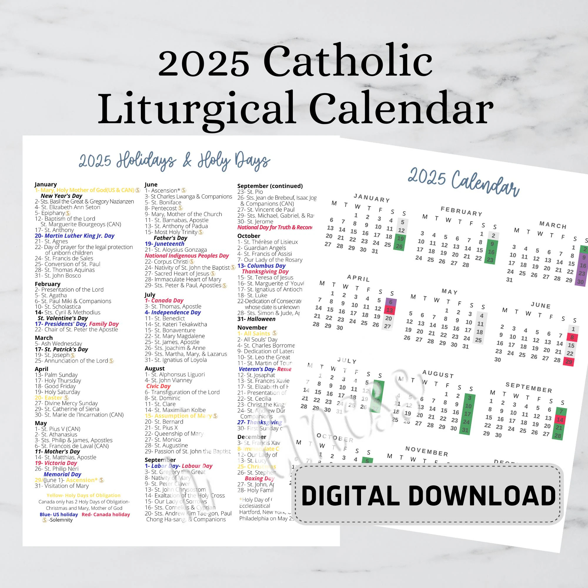 Liturgical Calendar 2026 Printable Free Download