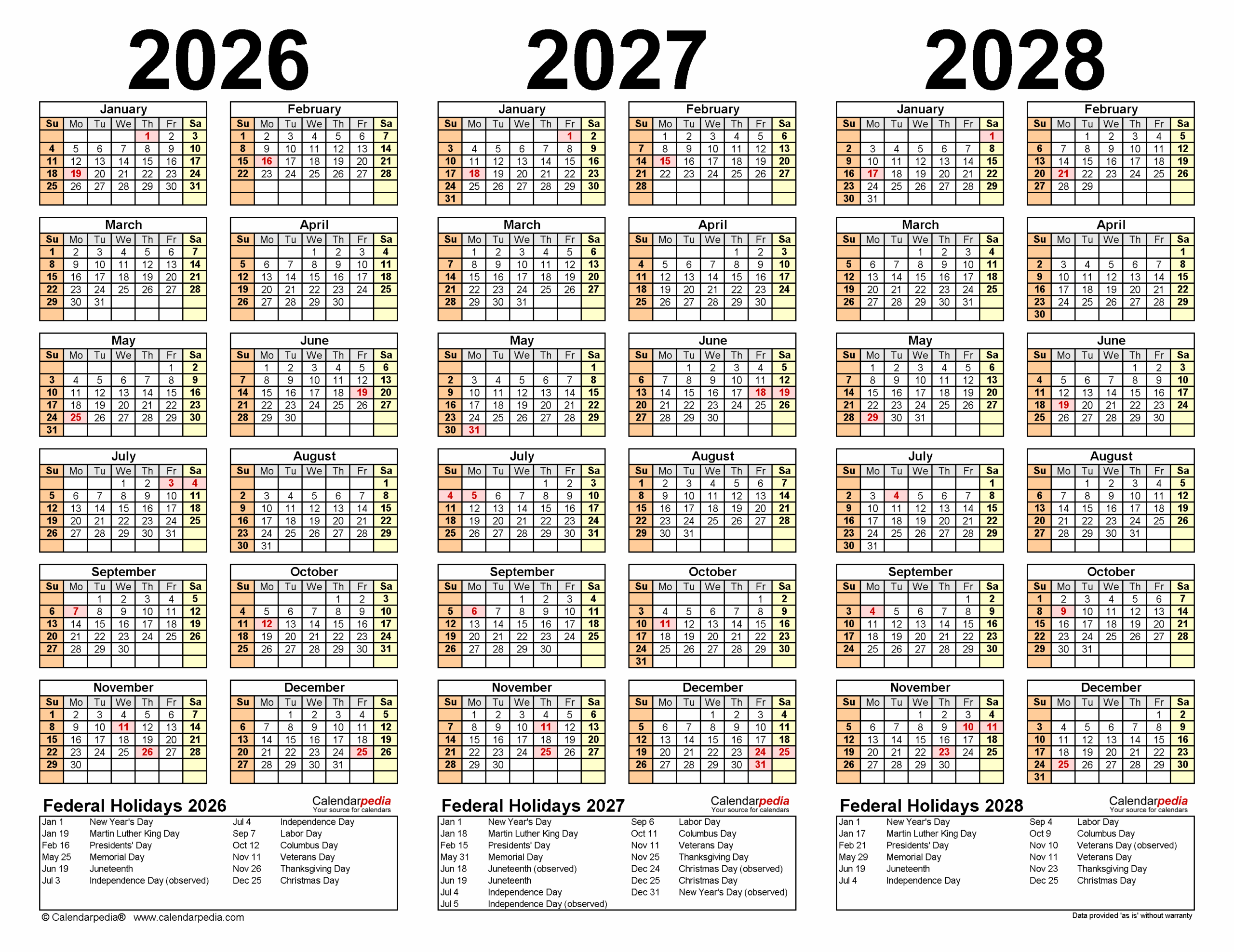 2026 2028 Three Year Calendar Free Printable PDF Templates