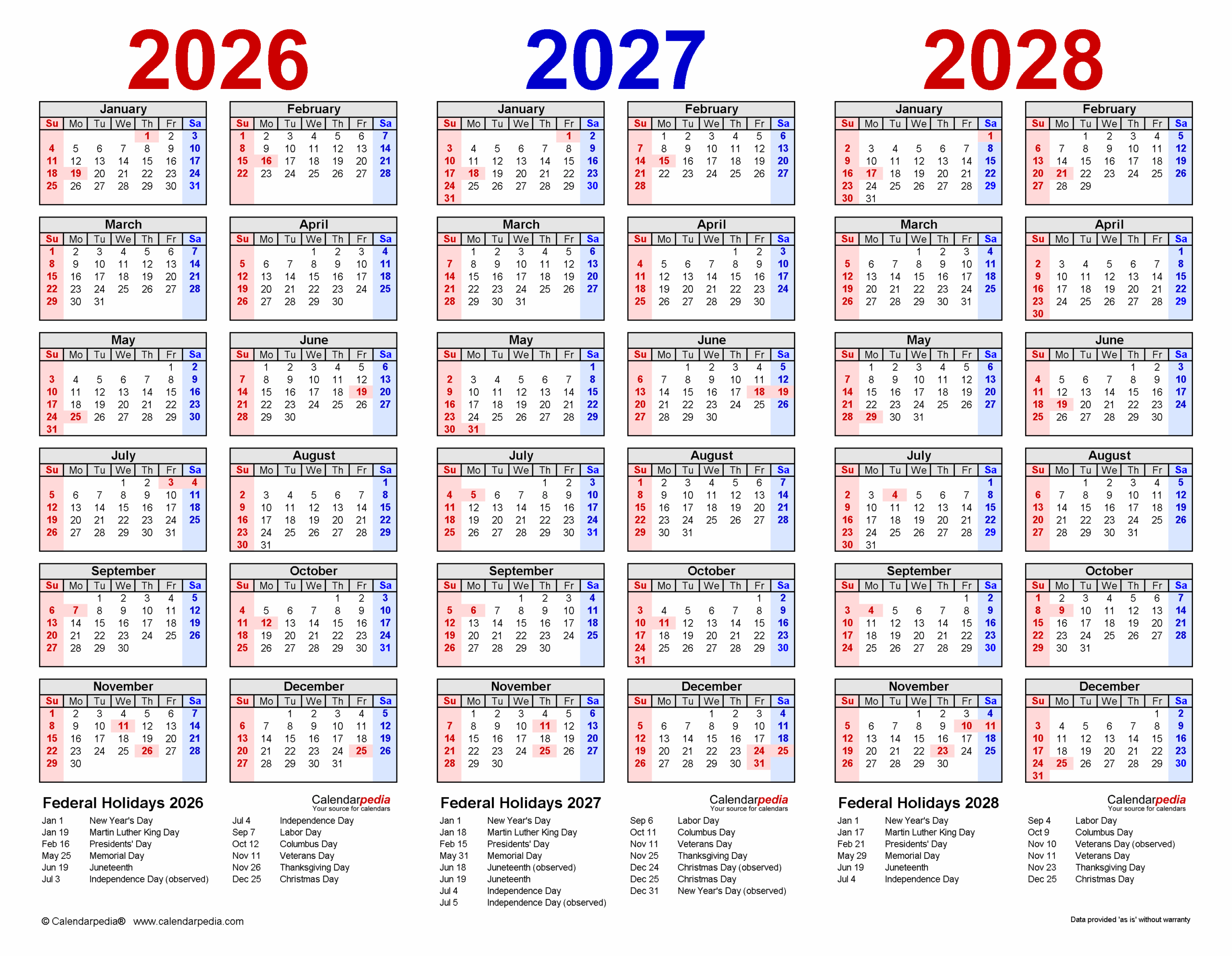 2026 2028 Three Year Calendar Free Printable PDF Templates
