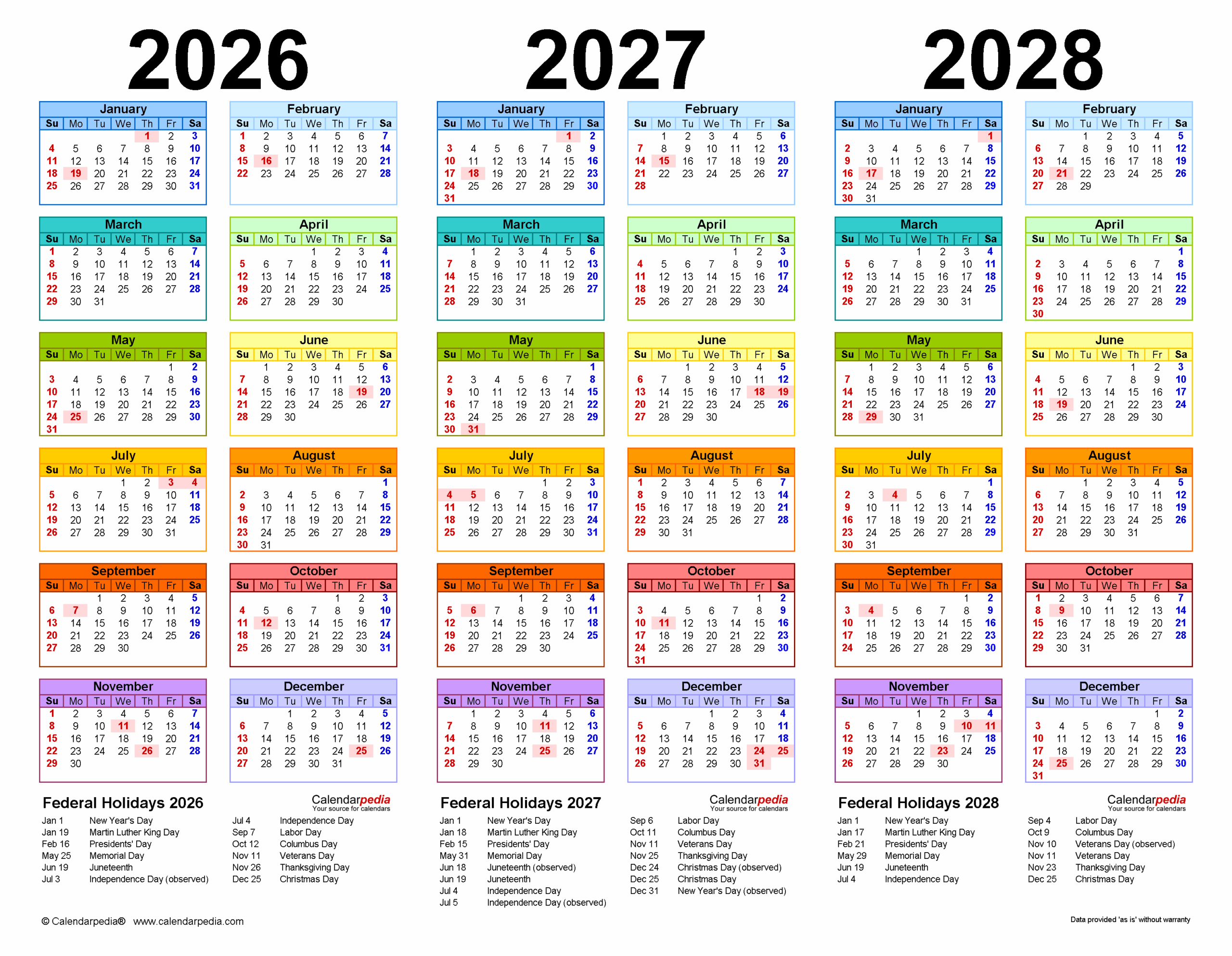 2026 2028 Three Year Calendar Free Printable PDF Templates