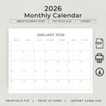 2026 Monthly Calendar Printable Minimalist Landscape Planner PDF Download Etsy