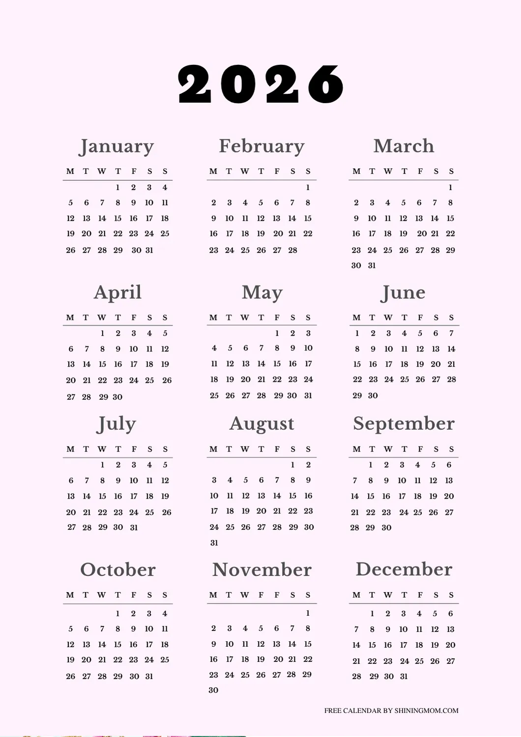 2026 Yearly Calendar 35 Free Stylish One Page Templates 