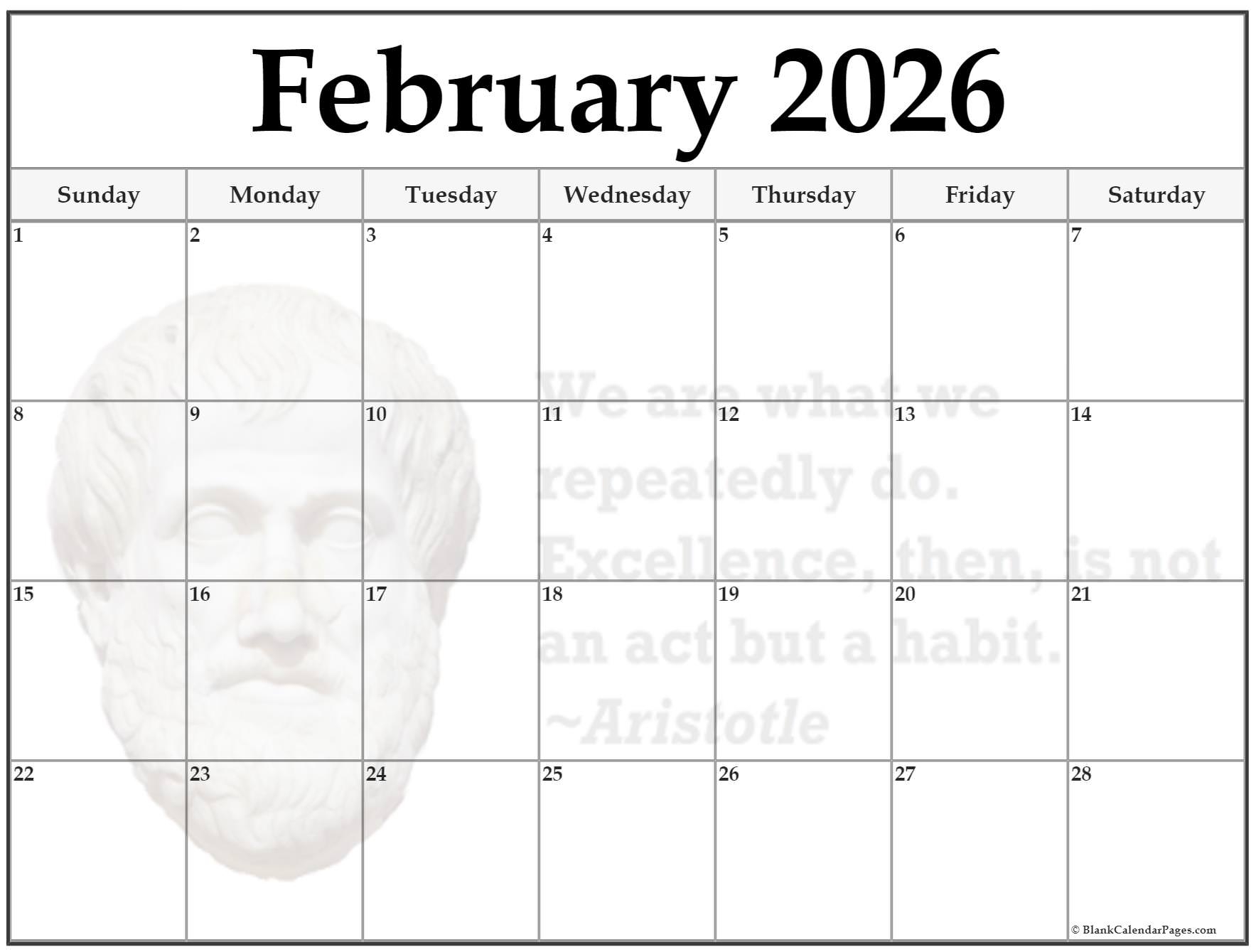 Feb 2026 Calendar Printable