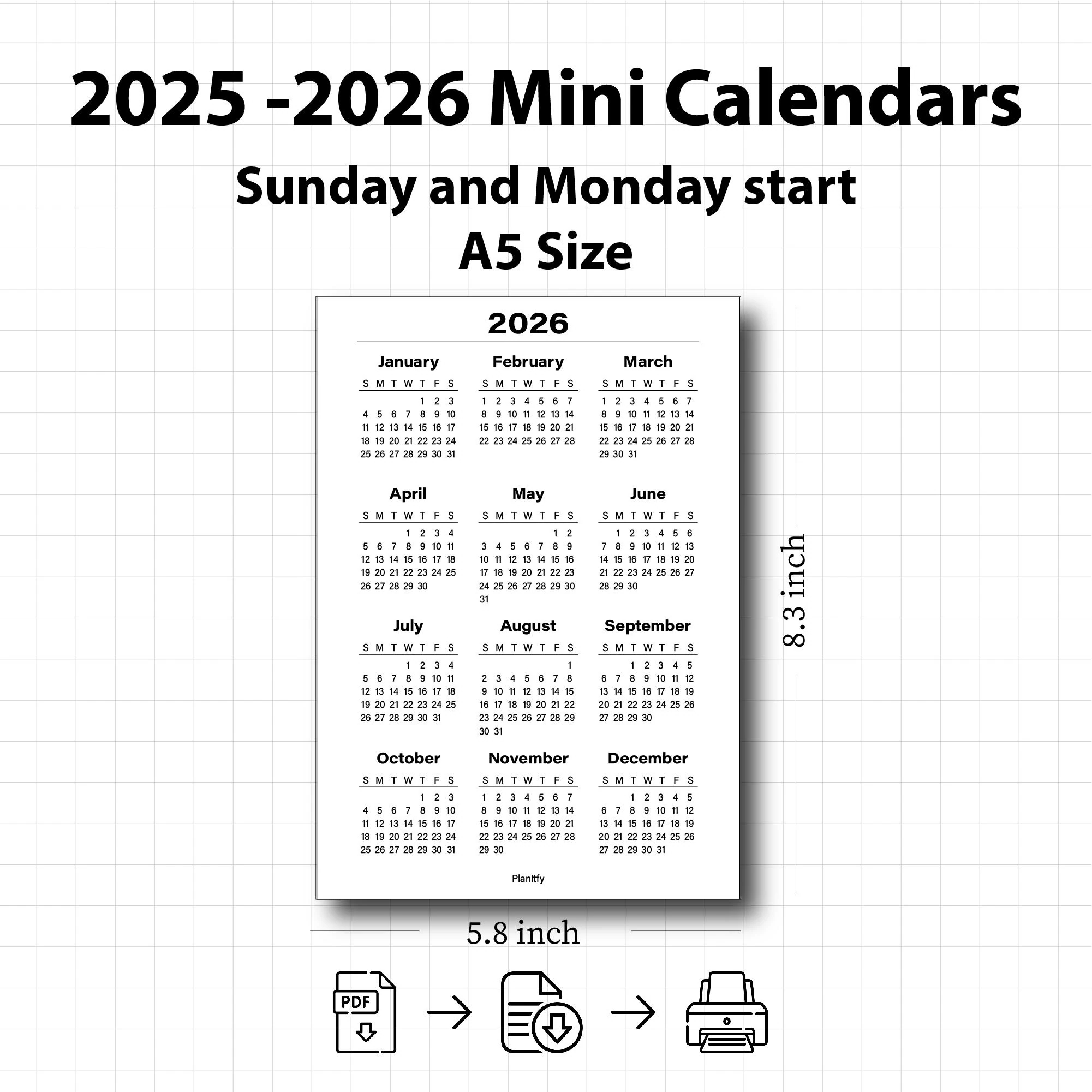 5 Year Calendar 2021 To 2026 Printable
