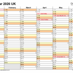 Calendar 2026 UK Free Printable Microsoft Word Templates