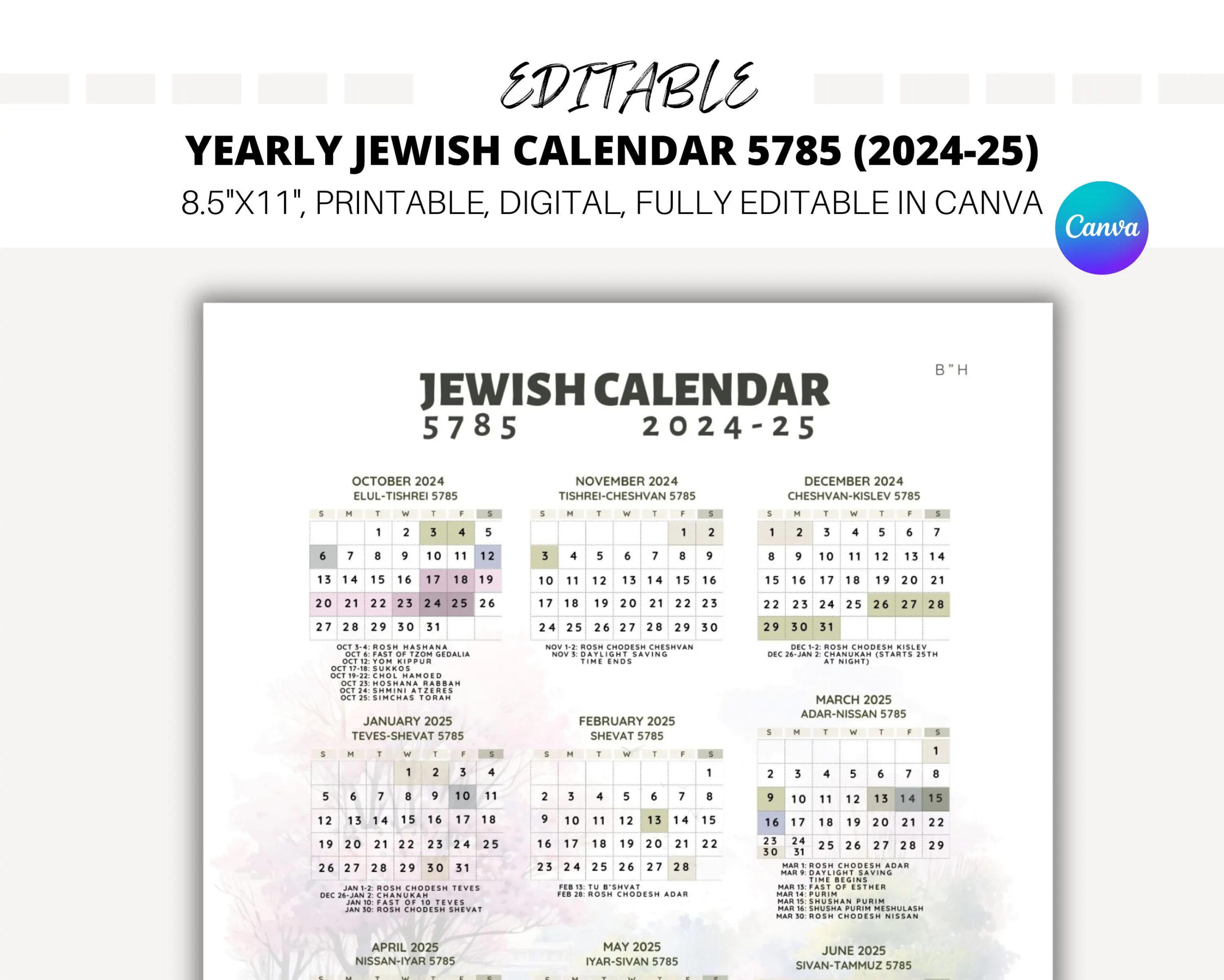 Hebrew Calendar 2026 Printable