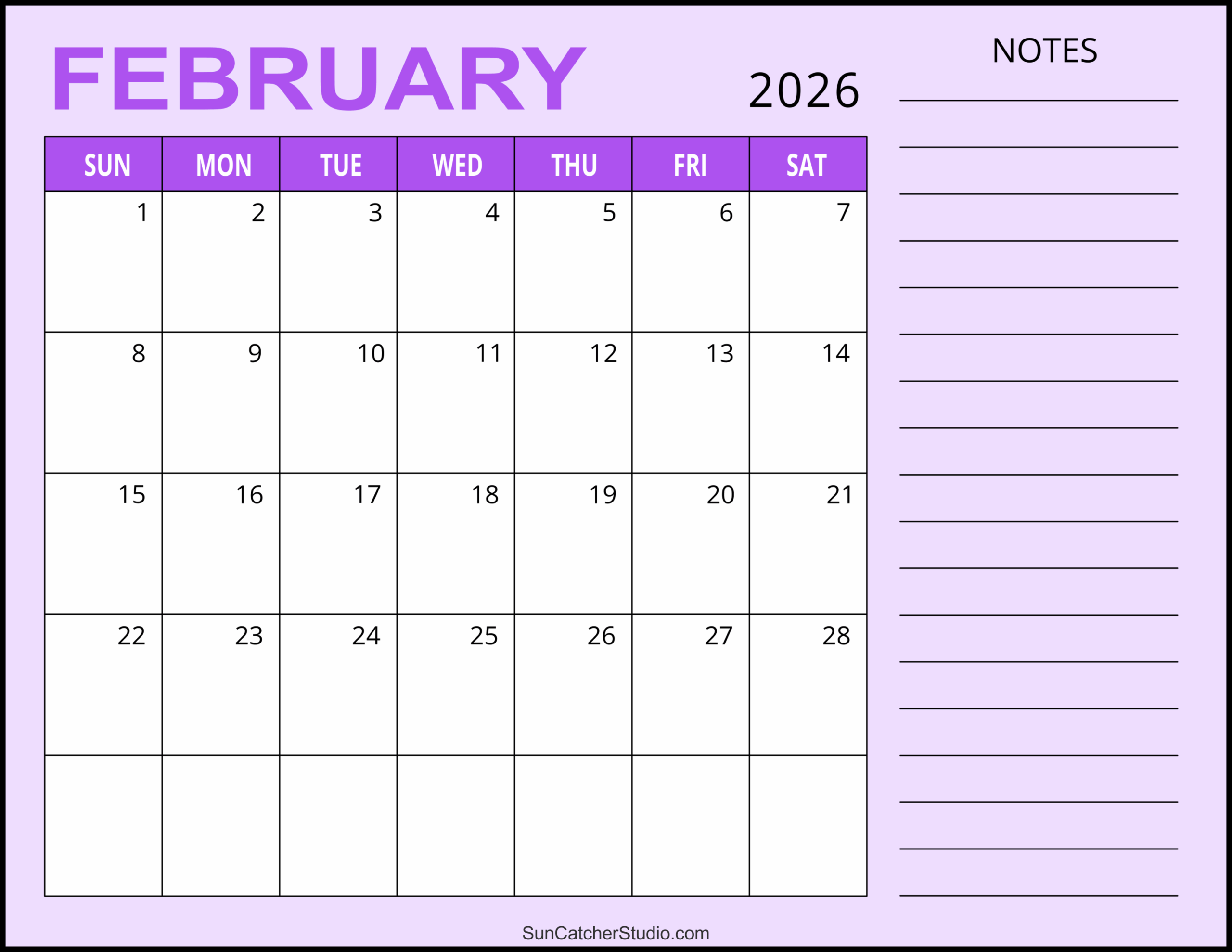 Free Printable Calendar 2026 February