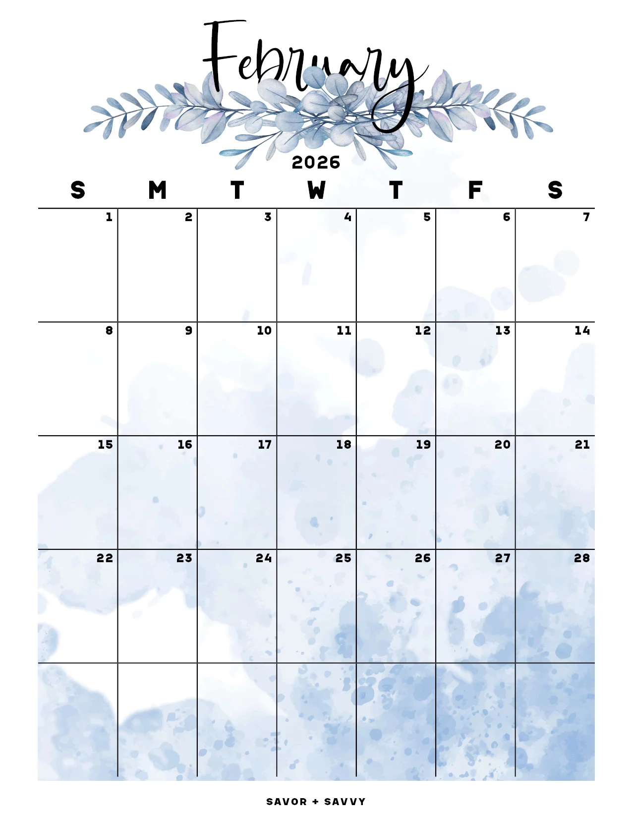 February 2026 Calendar Templates 14 Free Printables Savor Savvy