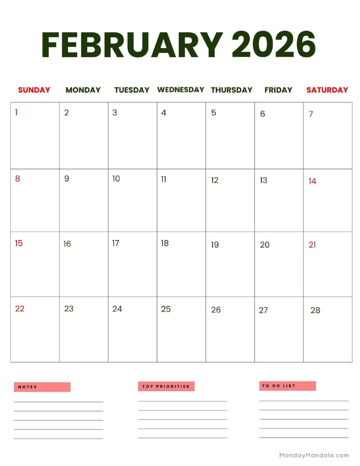 February 2026 Calendars Free PDF Printables 