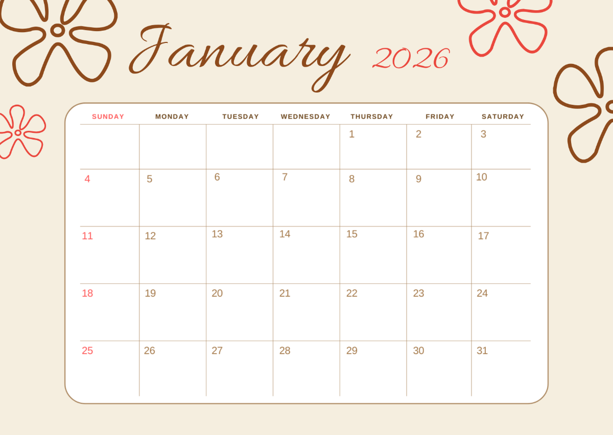 Blank Printable January 2026 Calendar