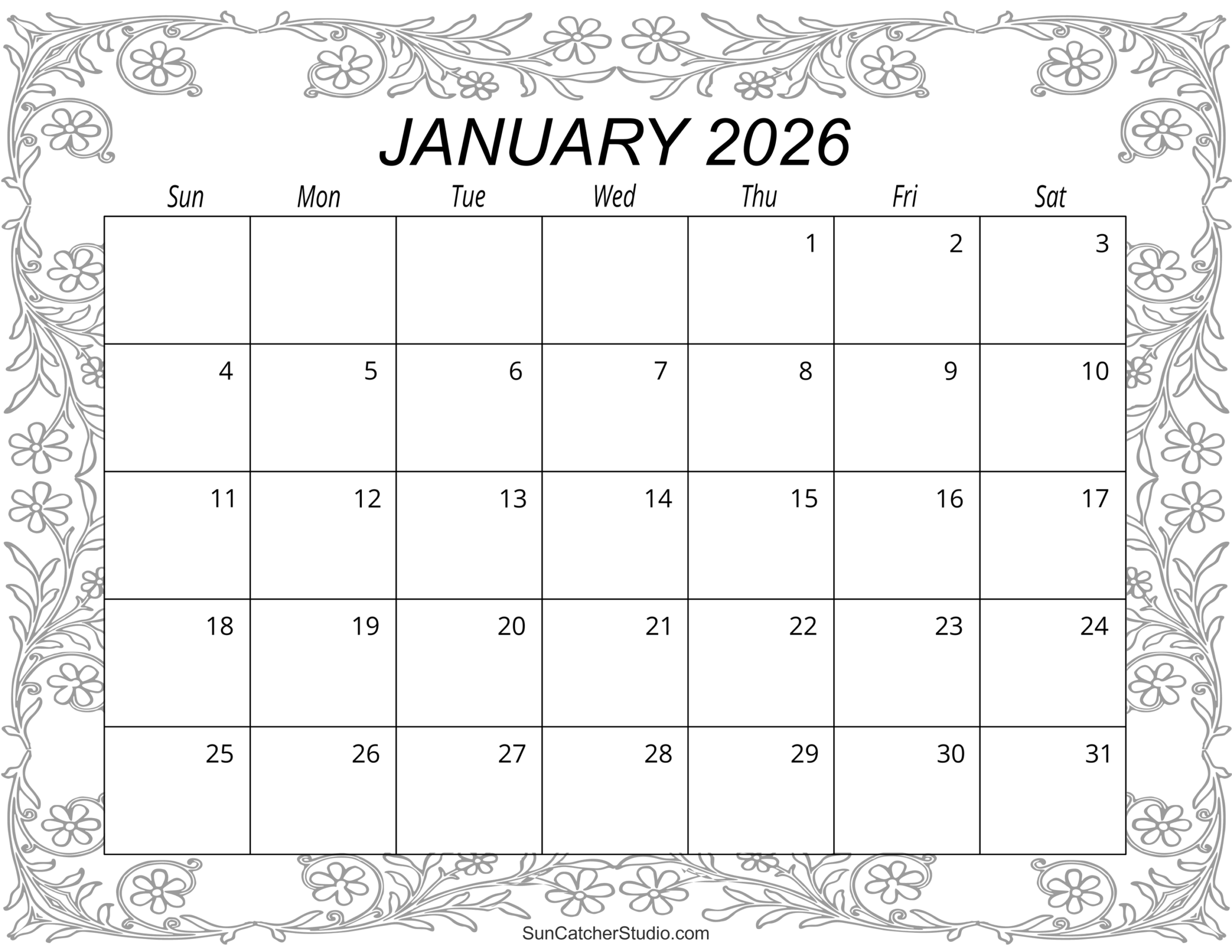 January 2026 Calendar Free Printable Free Printables Monograms Design Tools Patterns DIY Projects