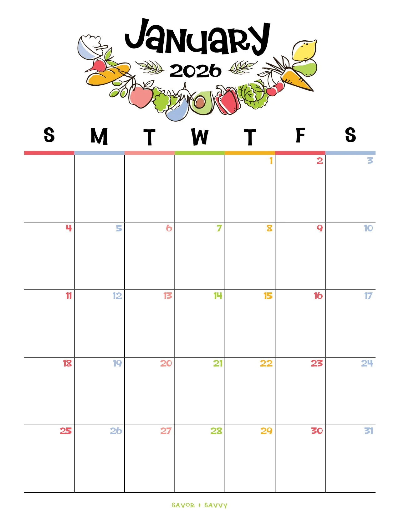 January 2026 Calendar Templates 14 Free Printables Savor Savvy