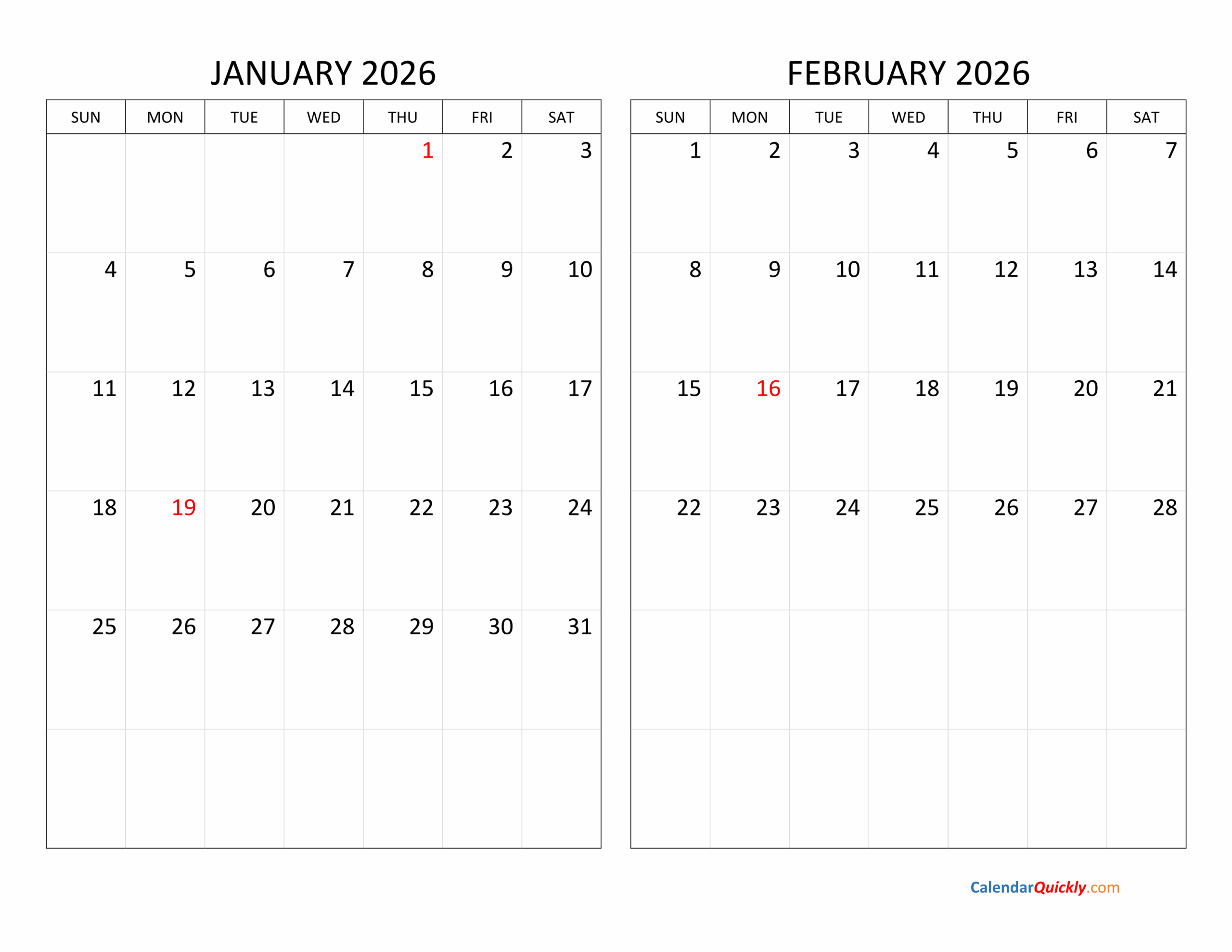 February Free Printable Calendar 2026