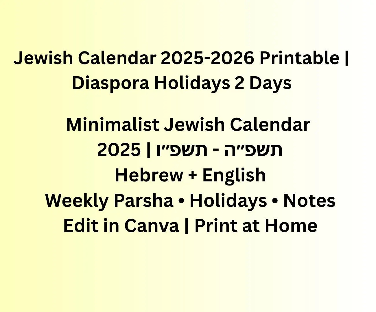 Jewish Calendar 2025 2026 Printable Editable Canva Template Jewish Holidays Parashat Hashavua Minimalist Design PDF A4 Letter Etsy