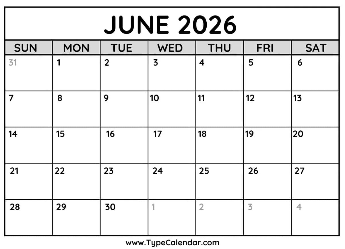 June 2026 Calendars Free Printable Templates