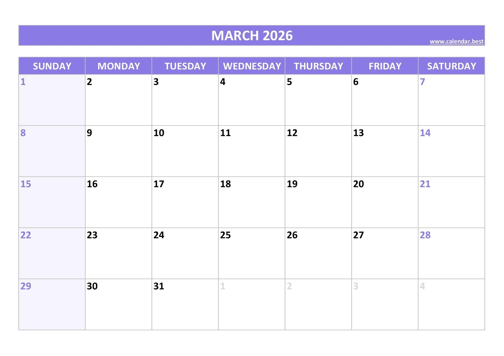 January February March 2026 Calendar Printable