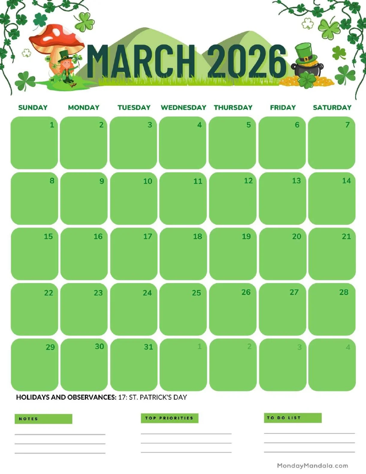 March 2026 Calendar Printable