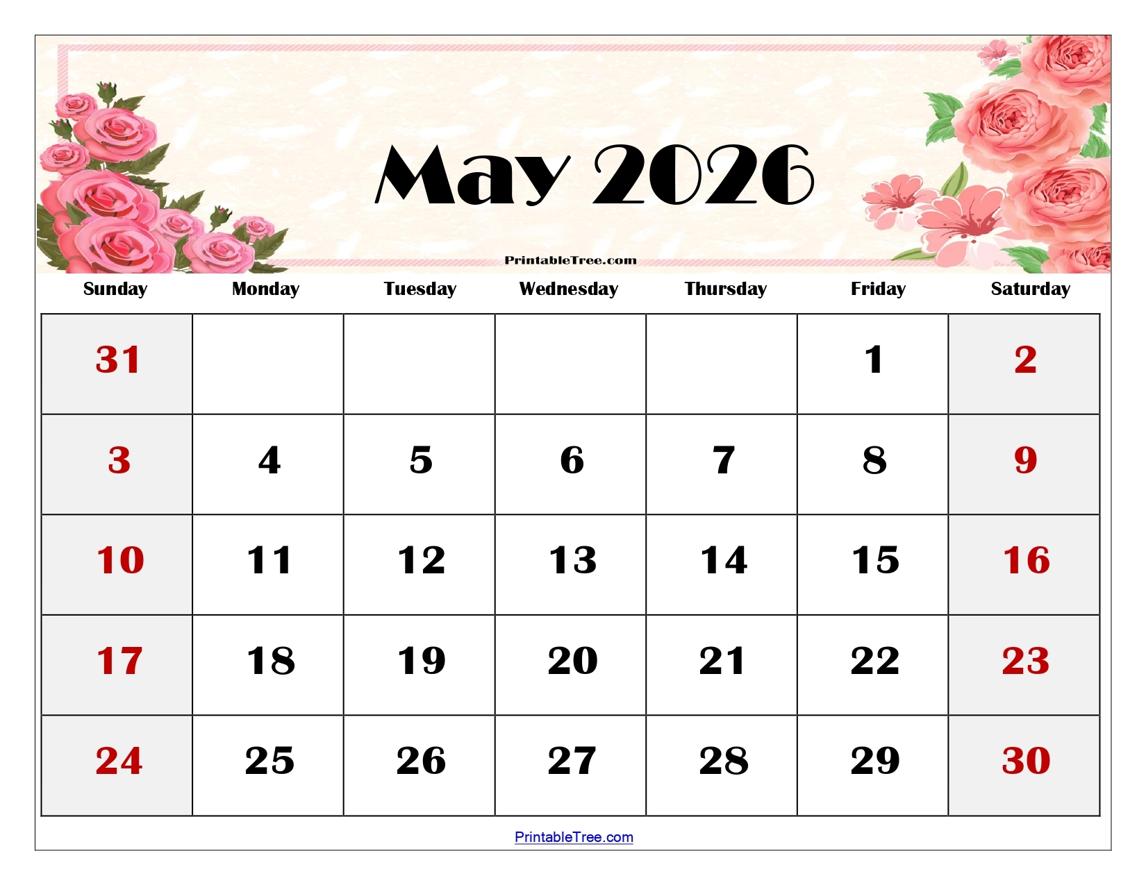 Printable May 2026 Calendar Free