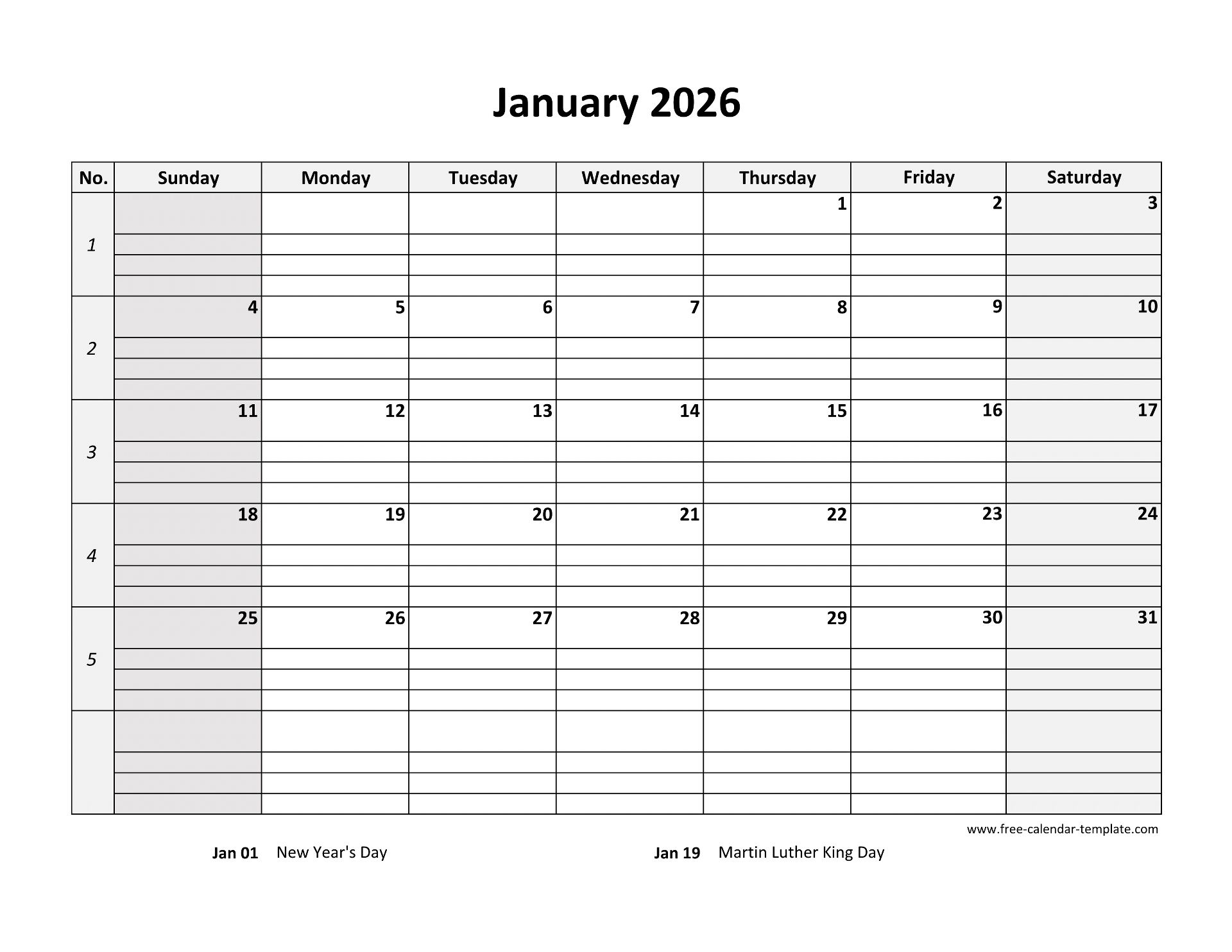 Monthly 2026 Calendar Free Printable With Grid Lines Designed horizontal Free calendar template Monthly 2026 Calendar Free Printable With Grid Lines Designed horizontal Free calendar template