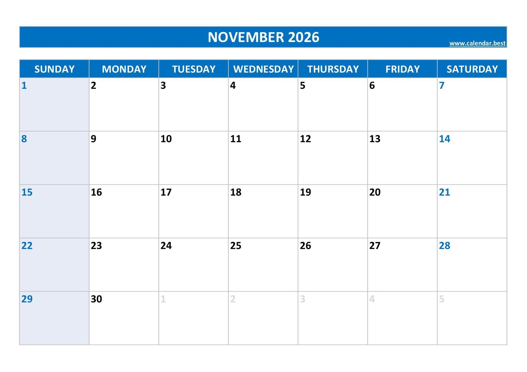 Free Printable Calendar November 2026