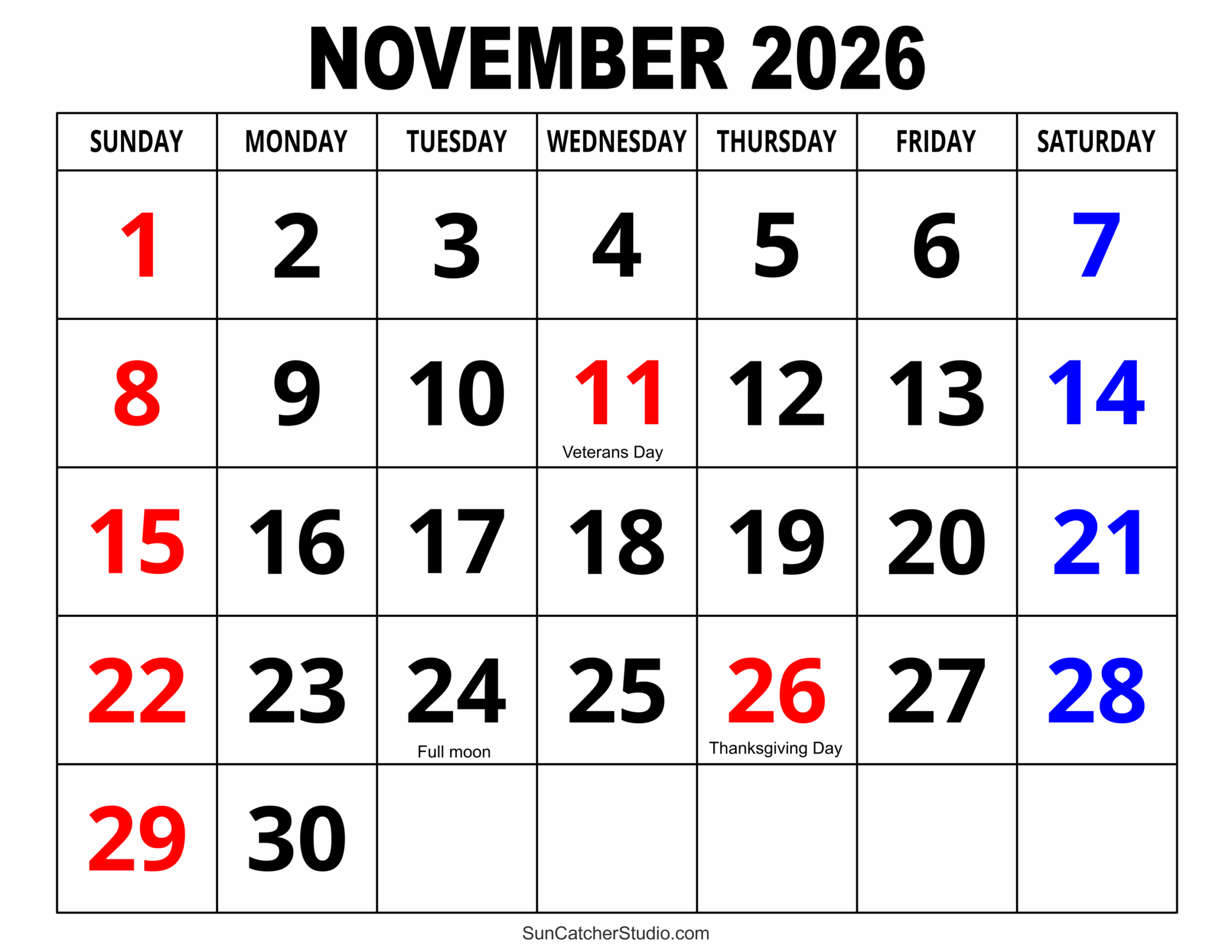 November 2026 Calendar Free Printable Free Printables Monograms Design Tools Patterns DIY Projects
