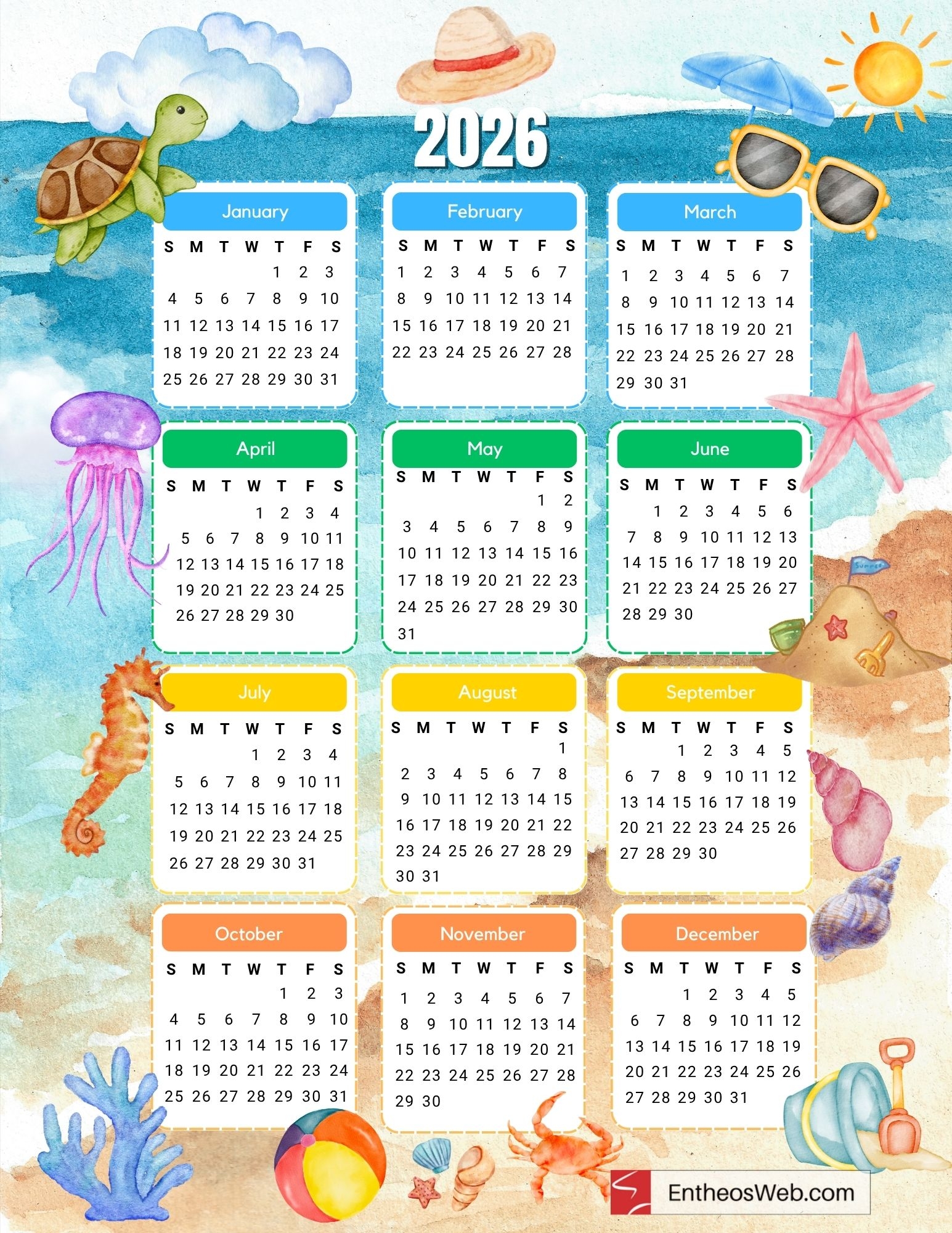 Printable Calendar 2026 Monthly Pdf