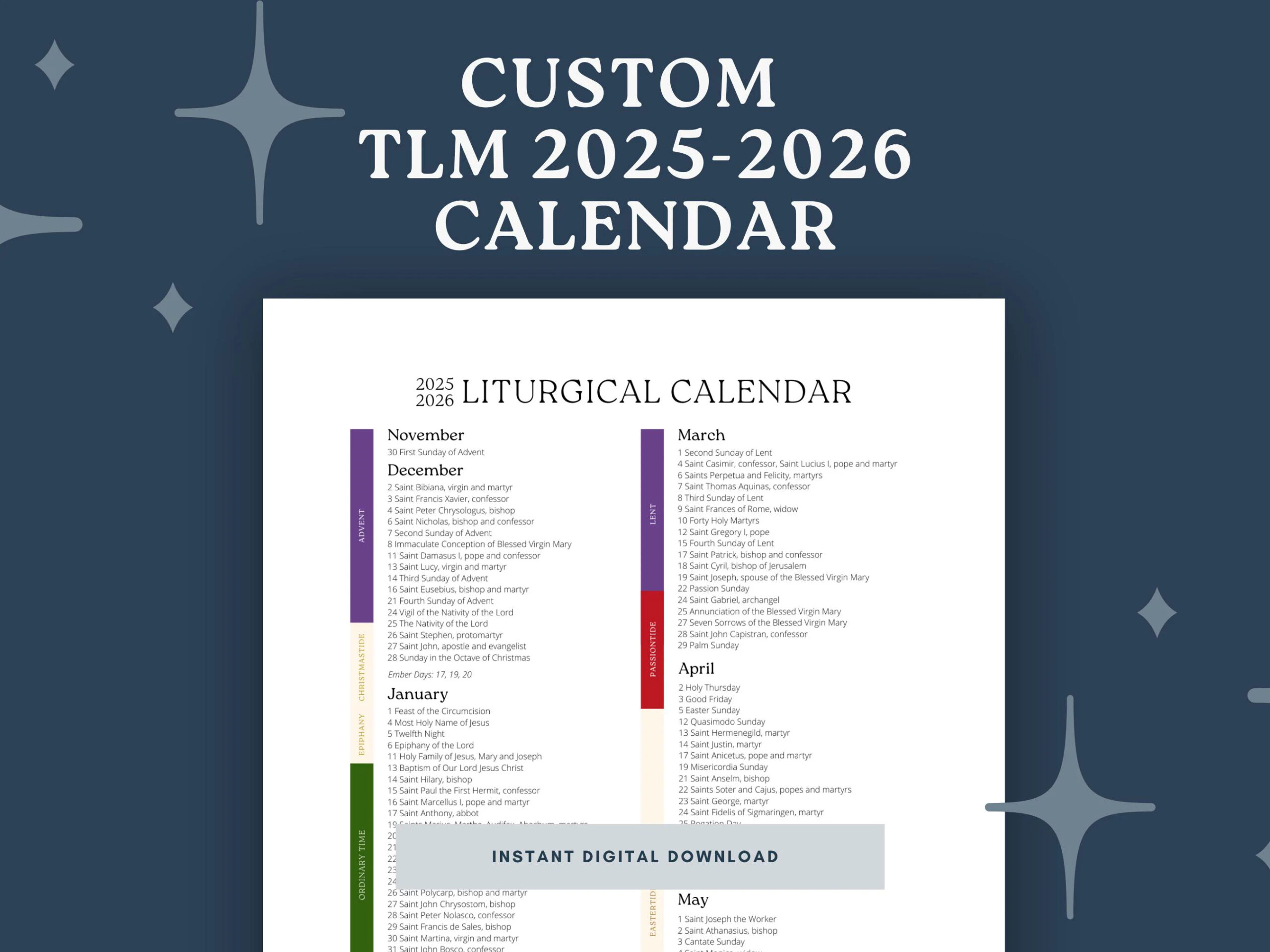 Traditional Latin Mass For 2025 2026 Liturgical Calendar Custom Listing Etsy