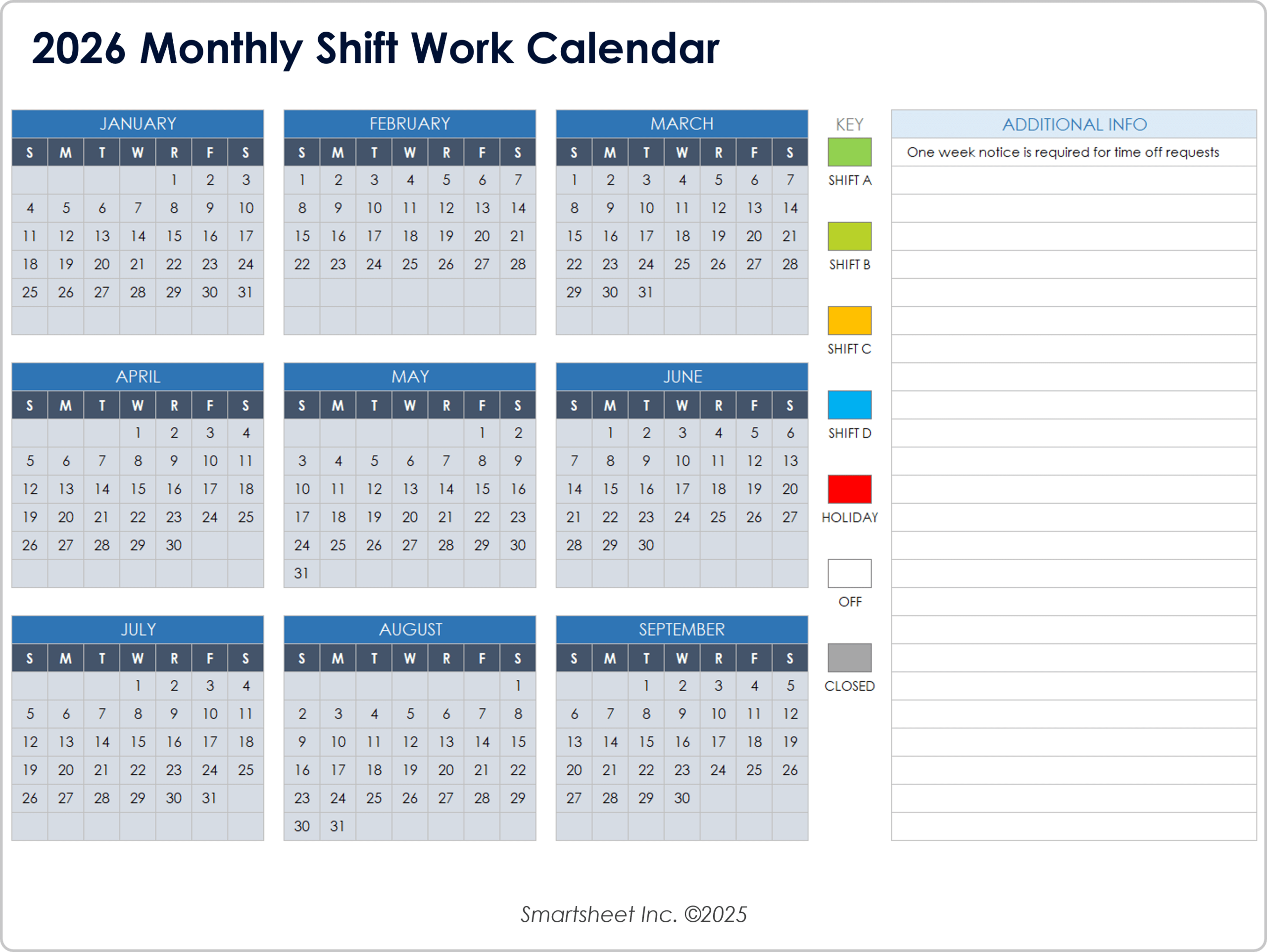 15 Free 2026 Monthly Calendar Templates Smartsheet