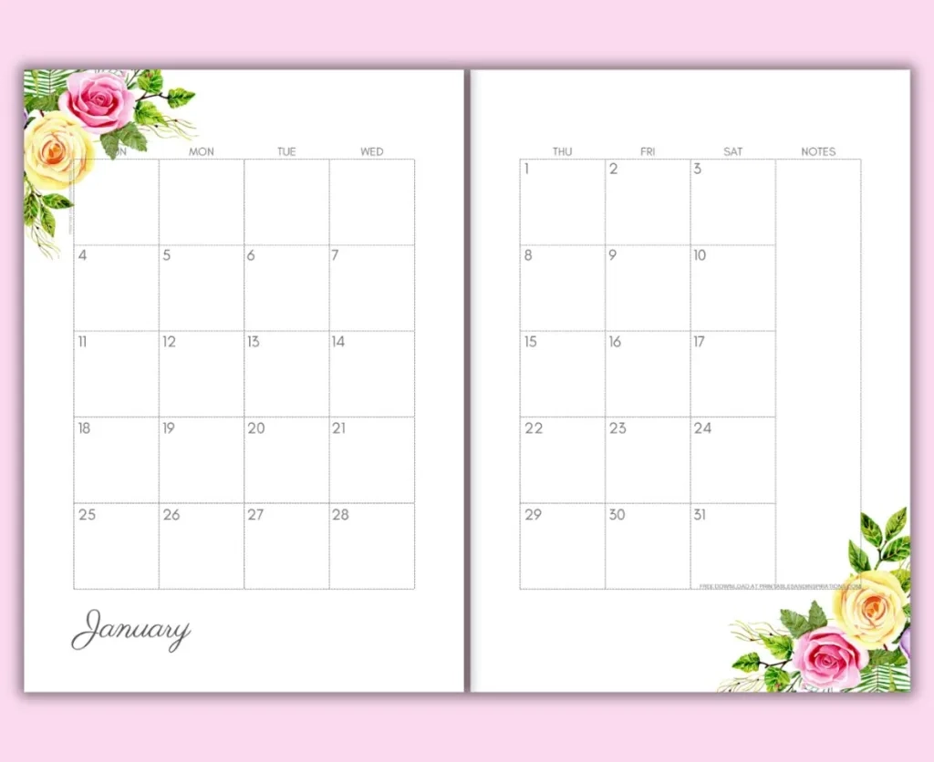 2025 2026 Two Page Calendar Monthly Spread Free Printable Printables And Inspirations