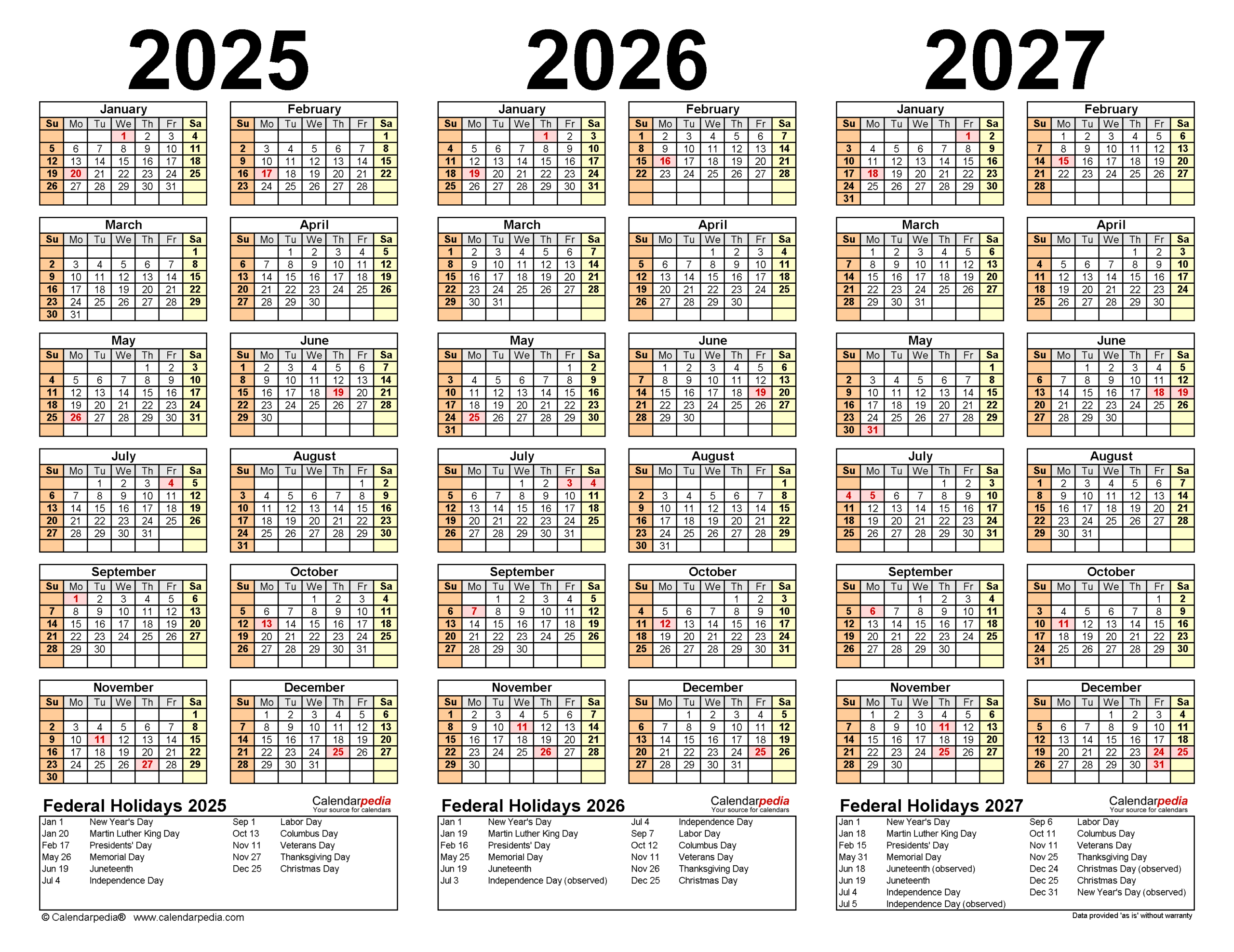 2025 2027 Three Year Calendar Free Printable PDF Templates