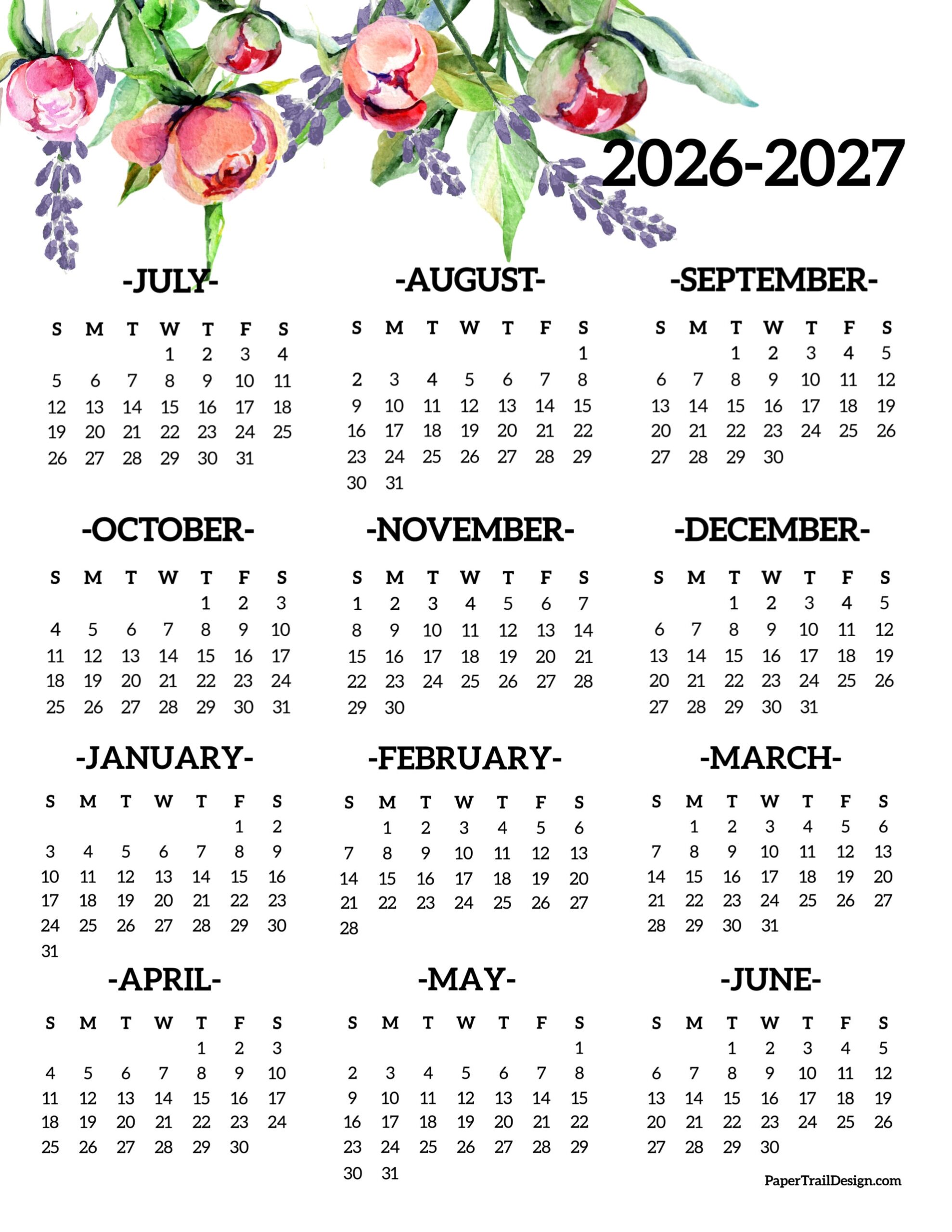 2026 2027 School Year Calendar Free Printable Paper Trail Design
