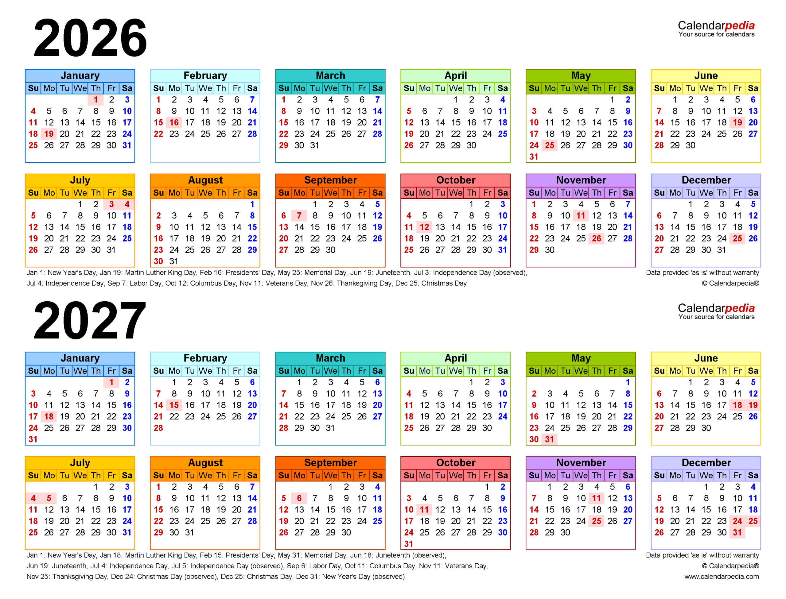2026 And 2027 School Calendar With Holidays Printable
