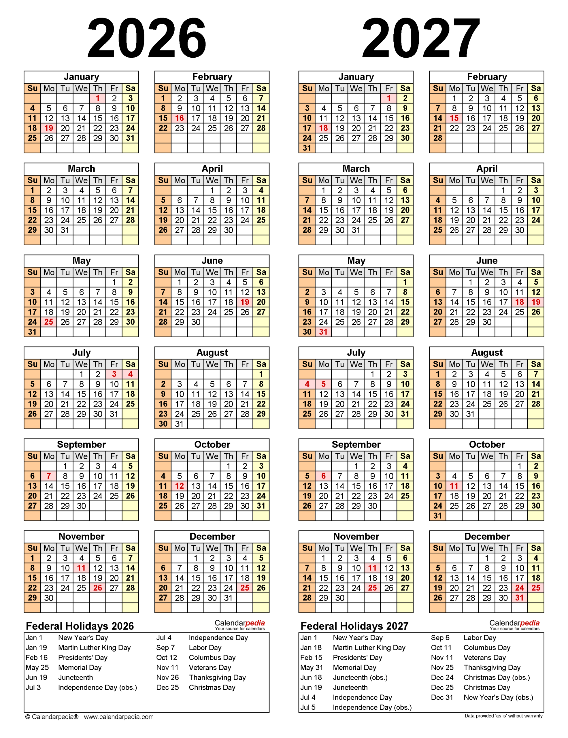 2026 And 2027 Calendar Printable Free