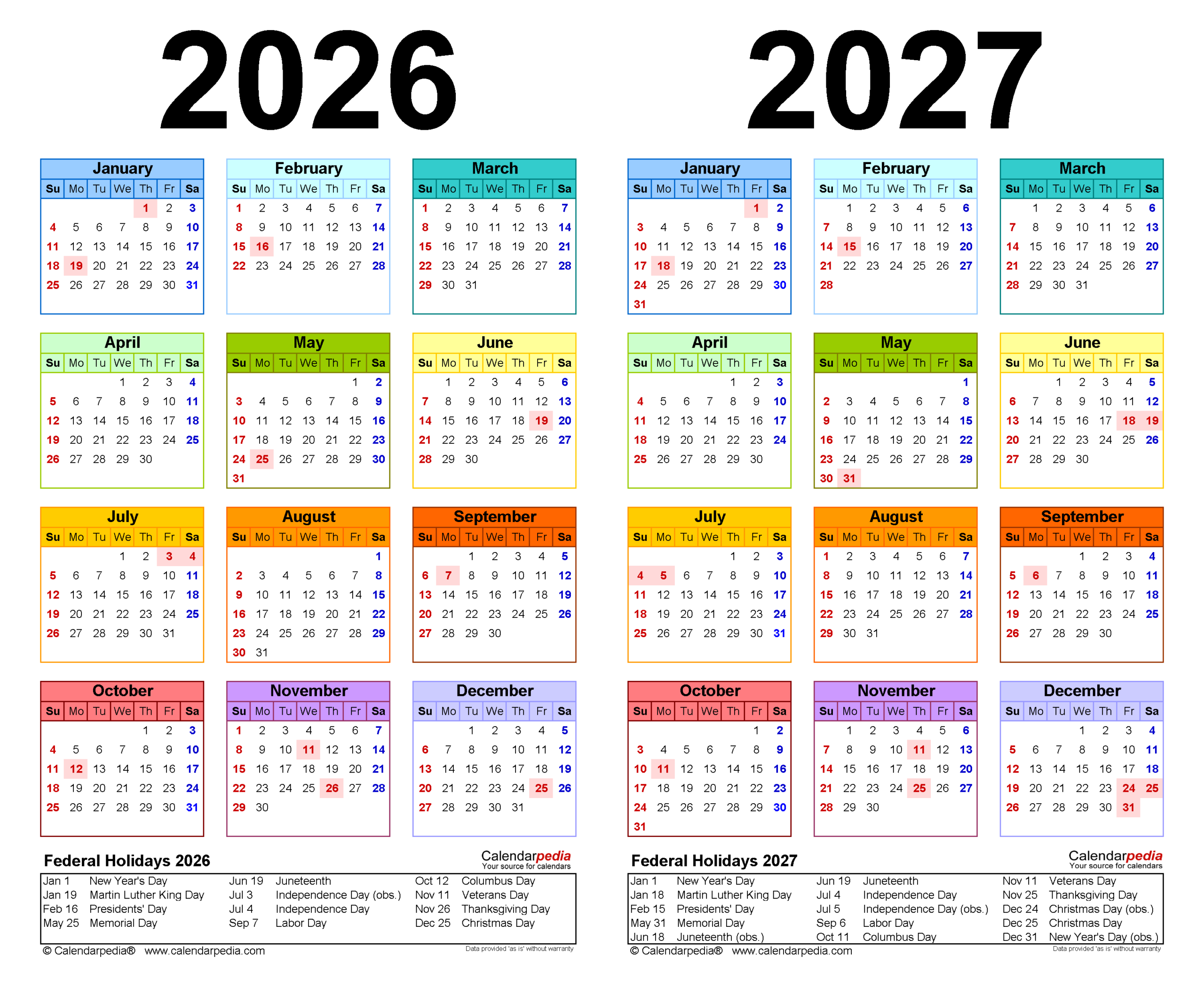 2026 2027 Two Year Calendar Free Printable PDF Templates
