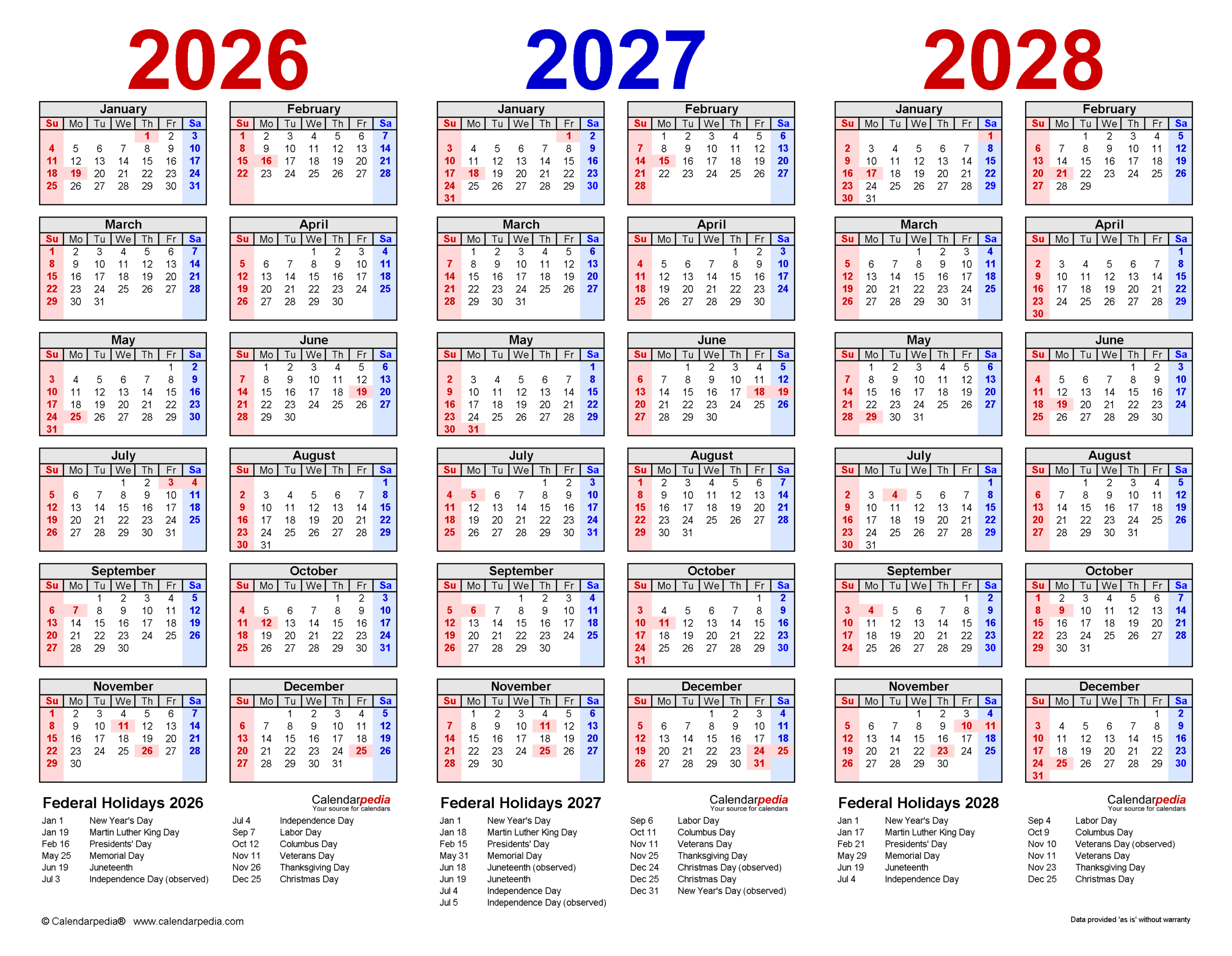 2026 2028 Three Year Calendar Free Printable PDF Templates