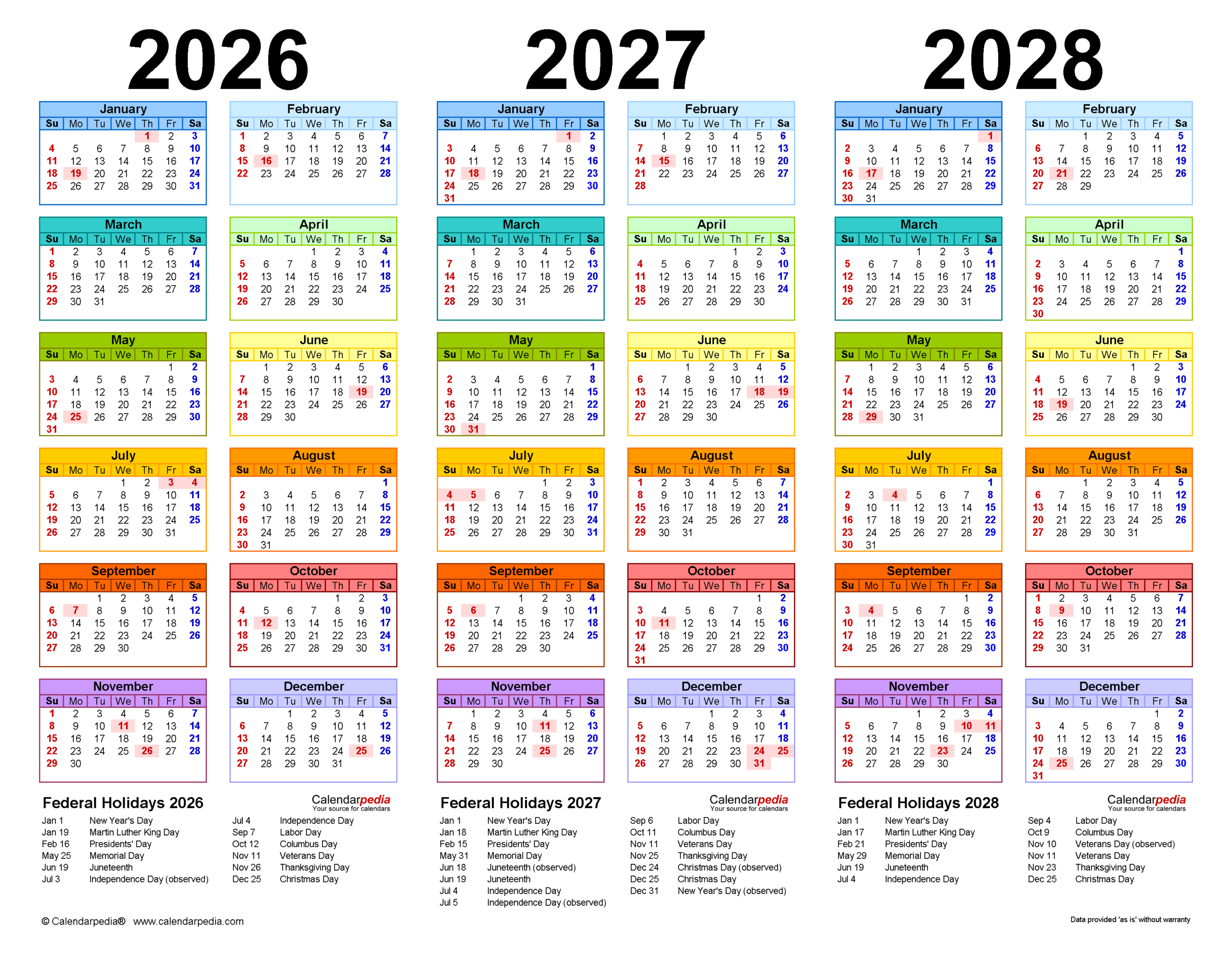 2026 2028 Three Year Calendar Free Printable PDF Templates