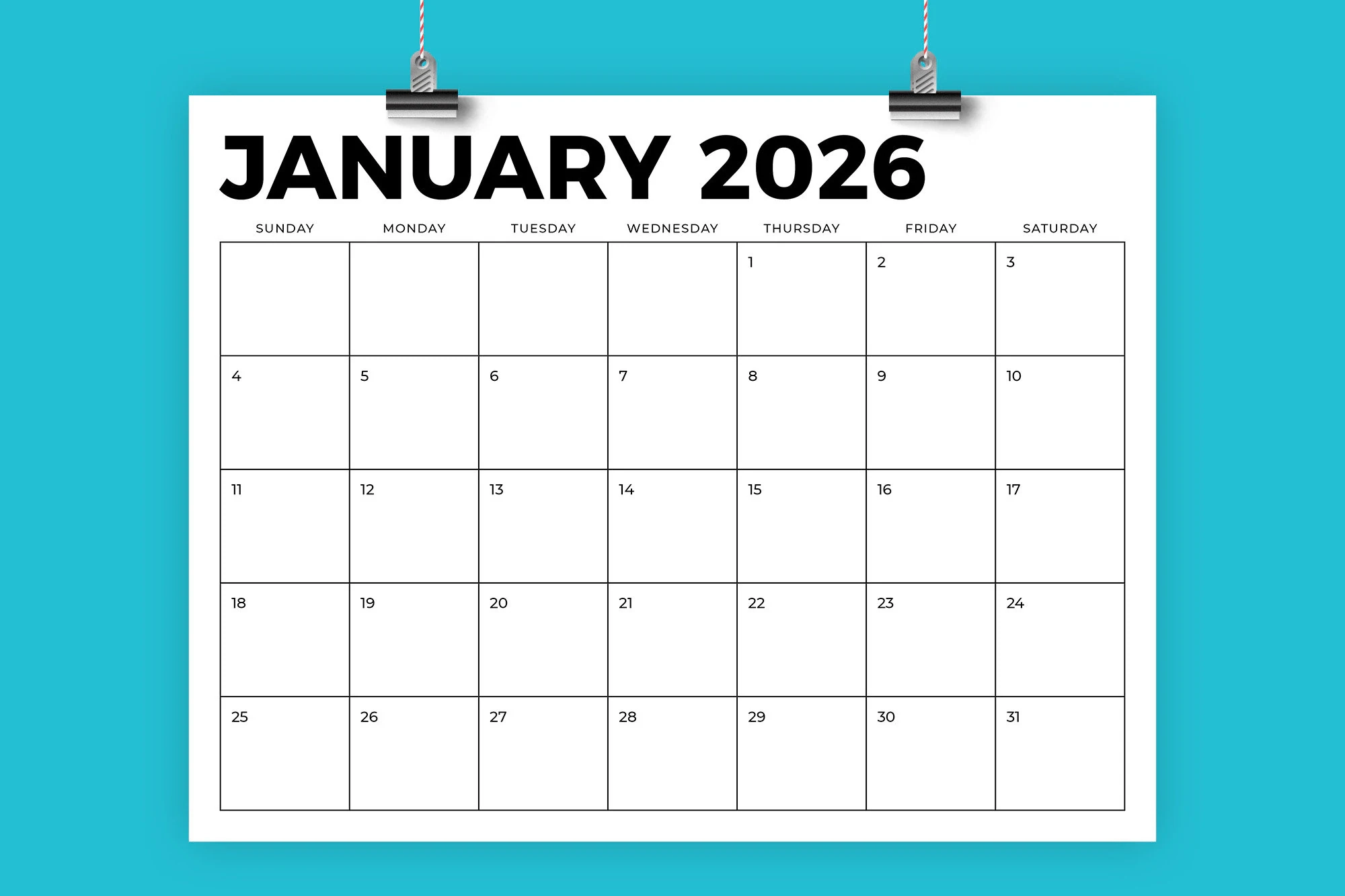 2026 8 5 X 11 Inch Calendar Template INSTANT DOWNLOAD Modern Bold Sans Serif Type Monthly Printable Desk Wall Calender Print Ready Etsy