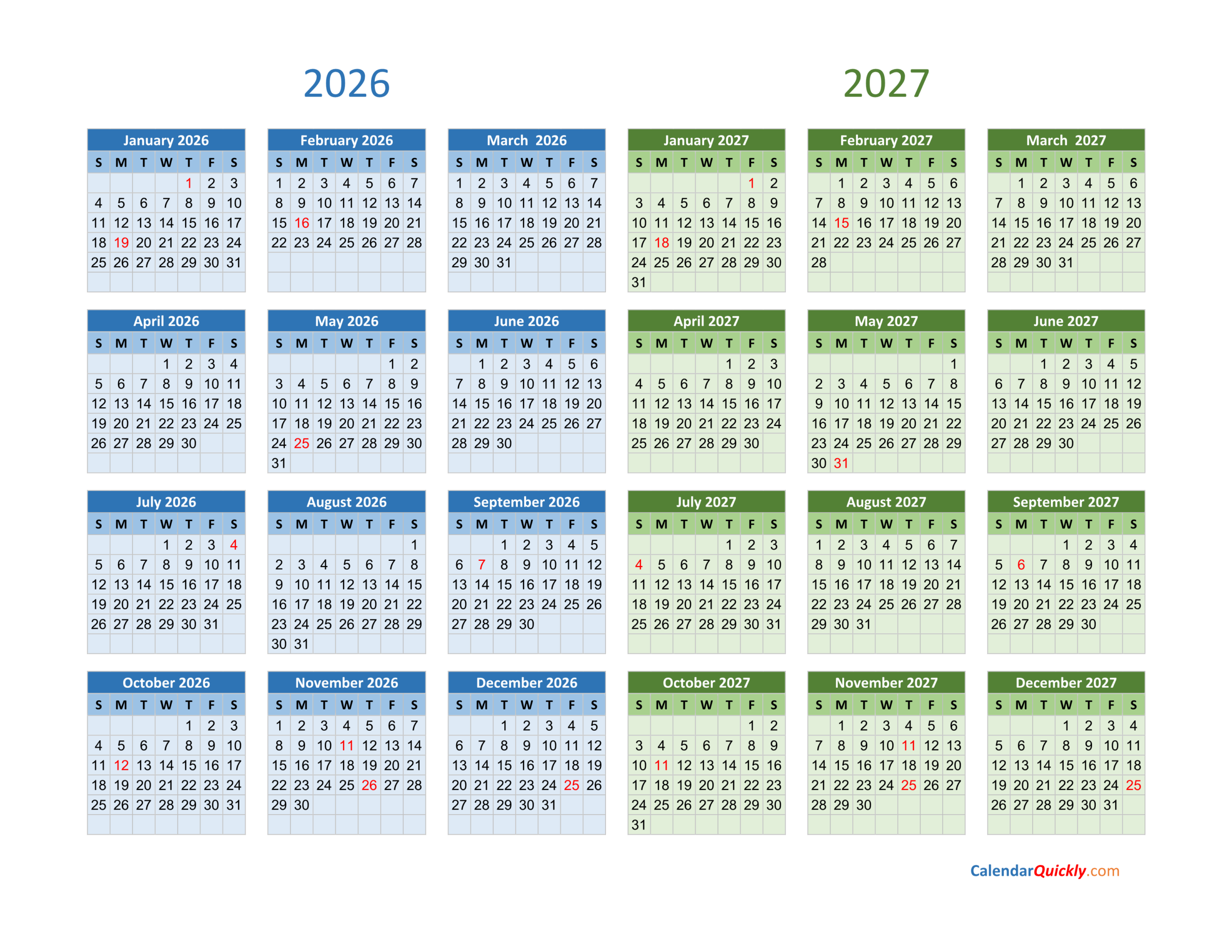 2026 Calendar 2027 Printable Pdf Free Download