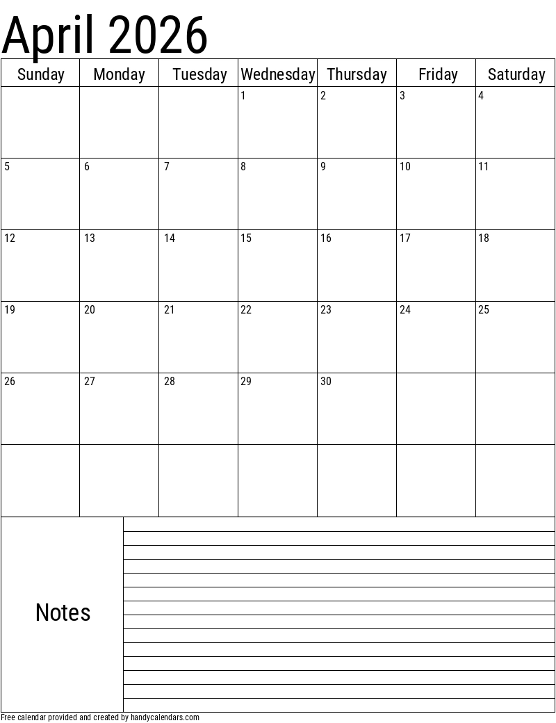 Printable Calendar April 2026 Printable Calendar April 2026