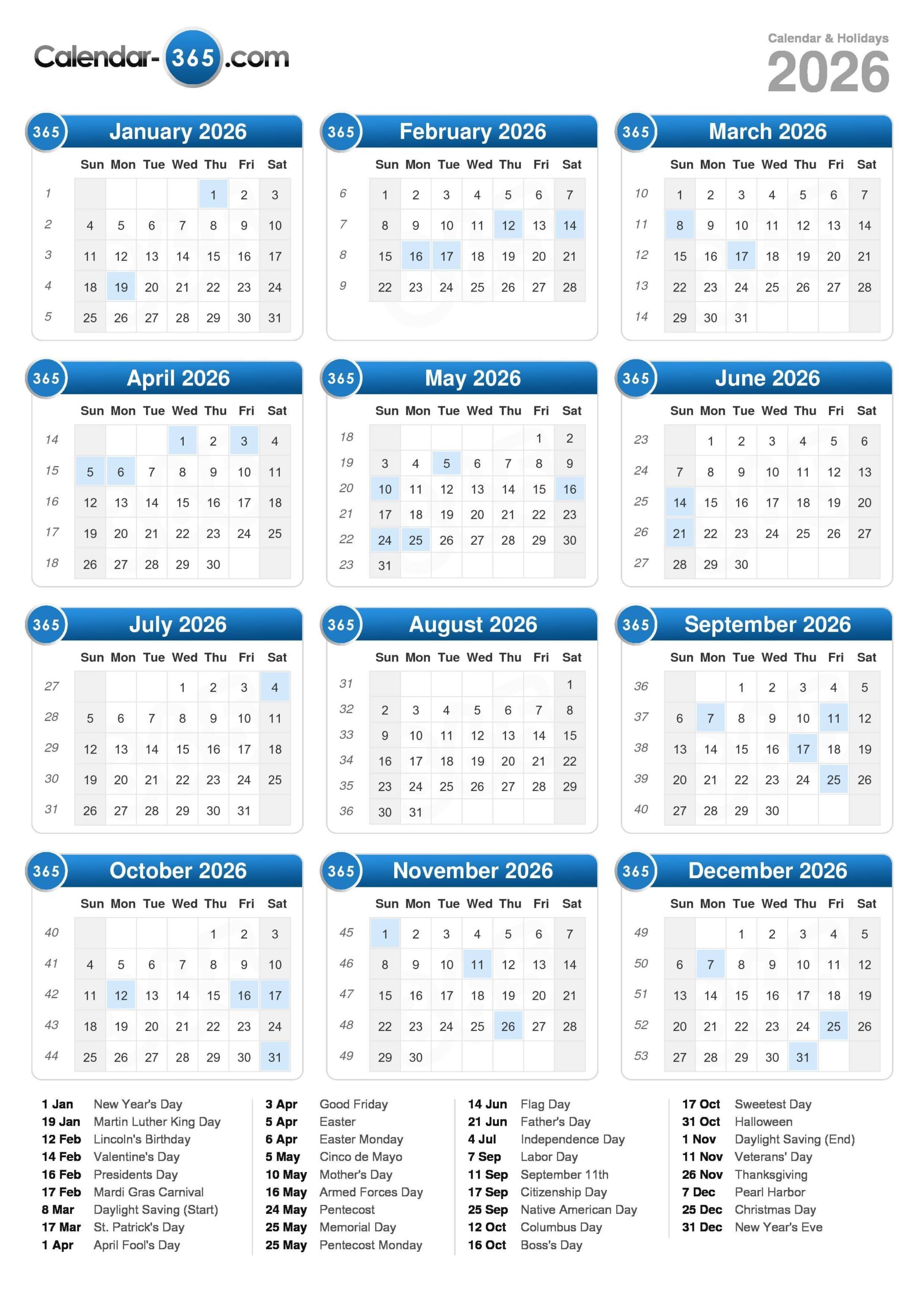 Calendardate Com 2026 Printable
