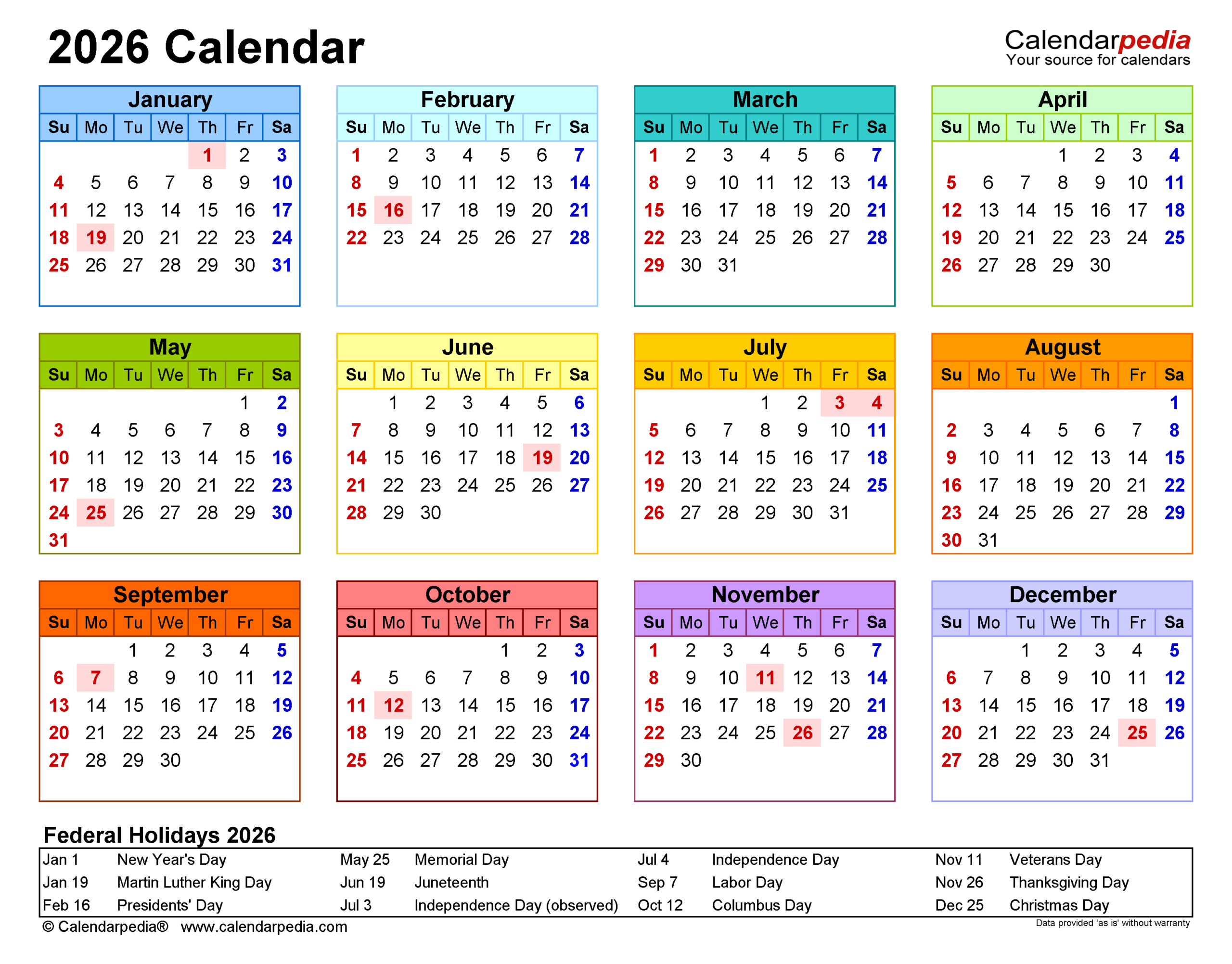 2026 Excel Calendar Printable