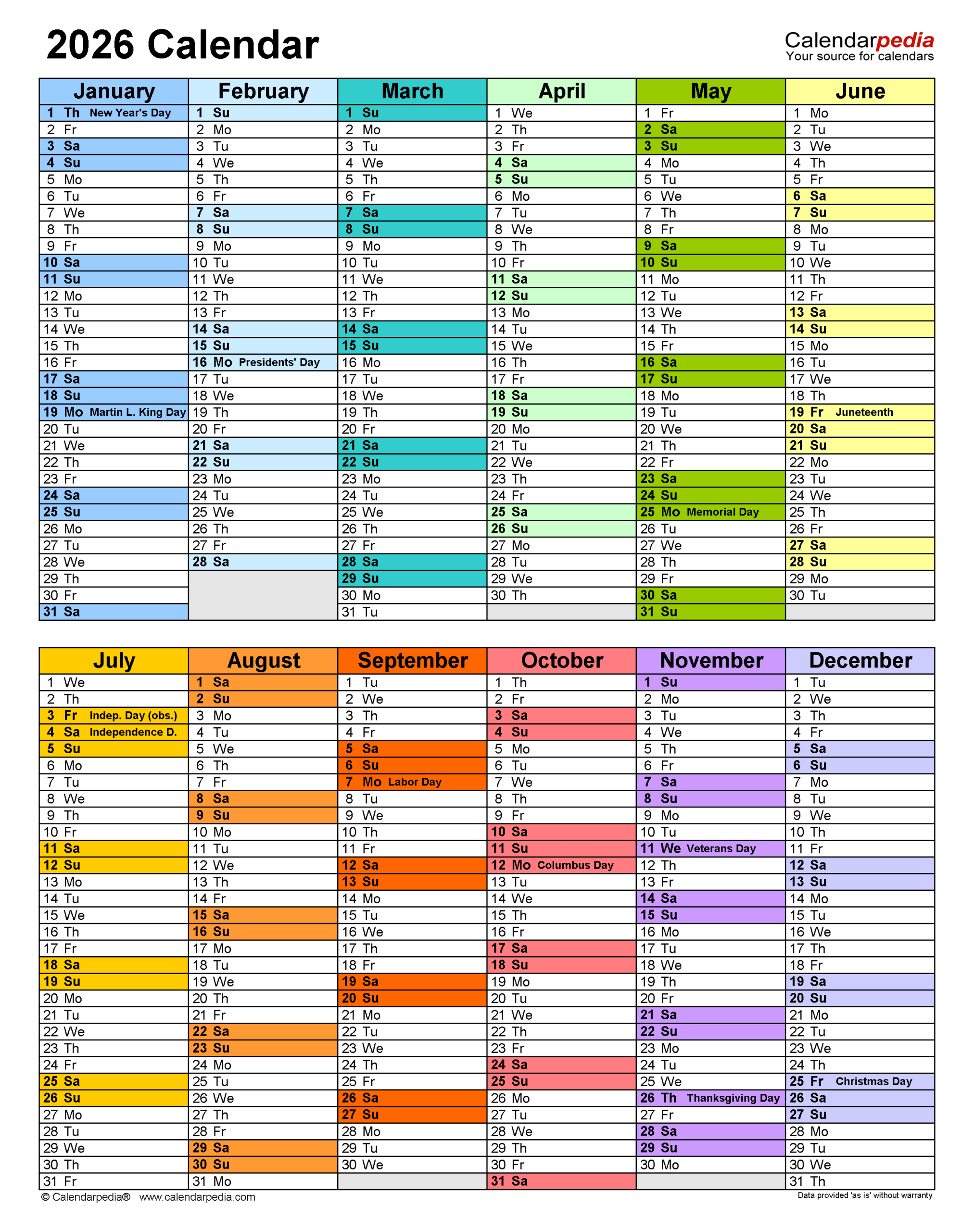 Free 2026 Calendar Printable Excel