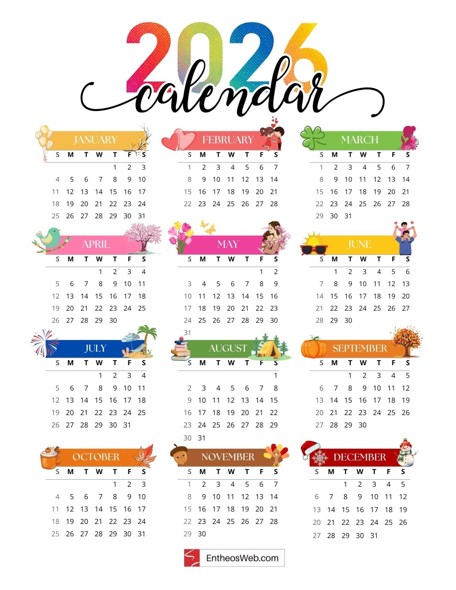2026 Printable Calendar One Page Pdf