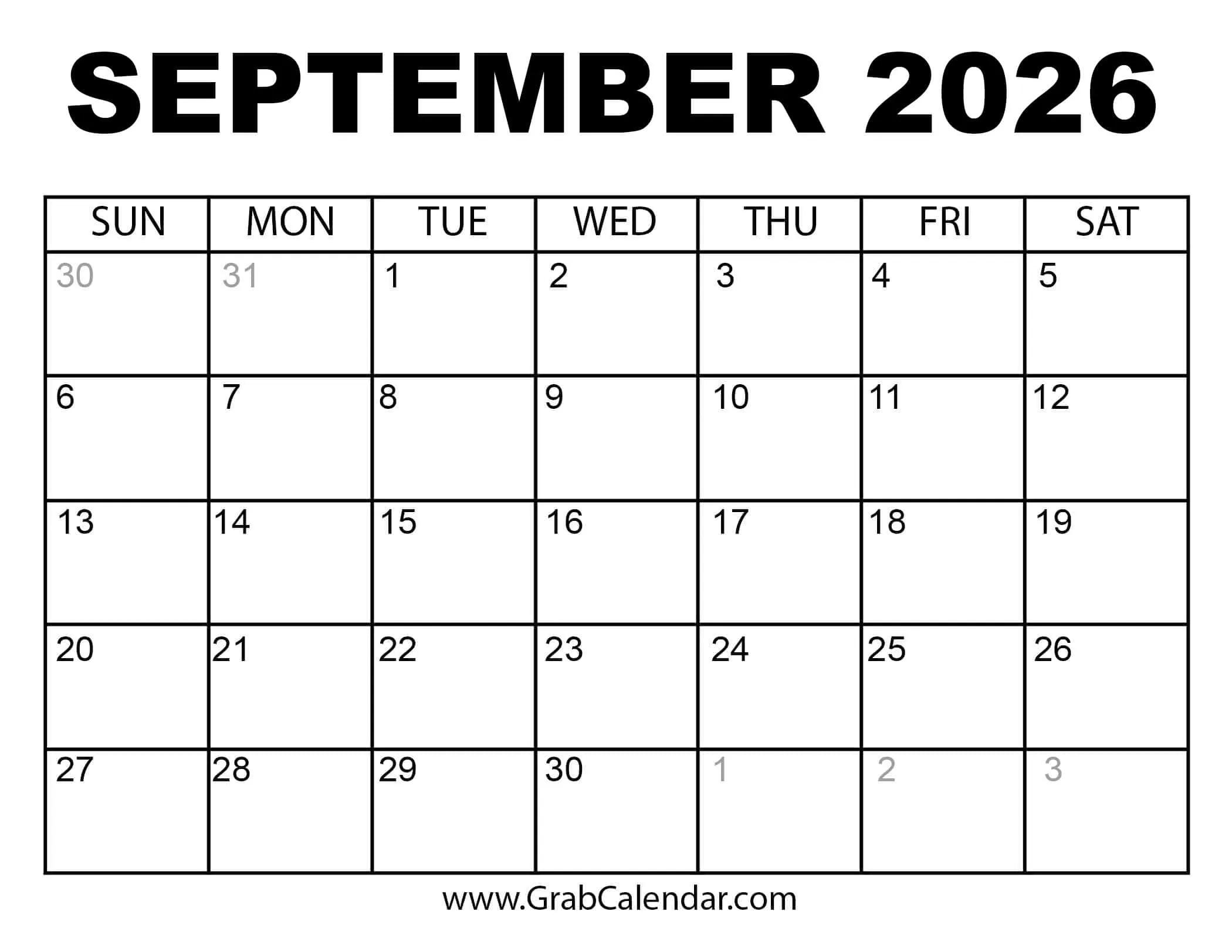 2026 Calendar Grab Calendar