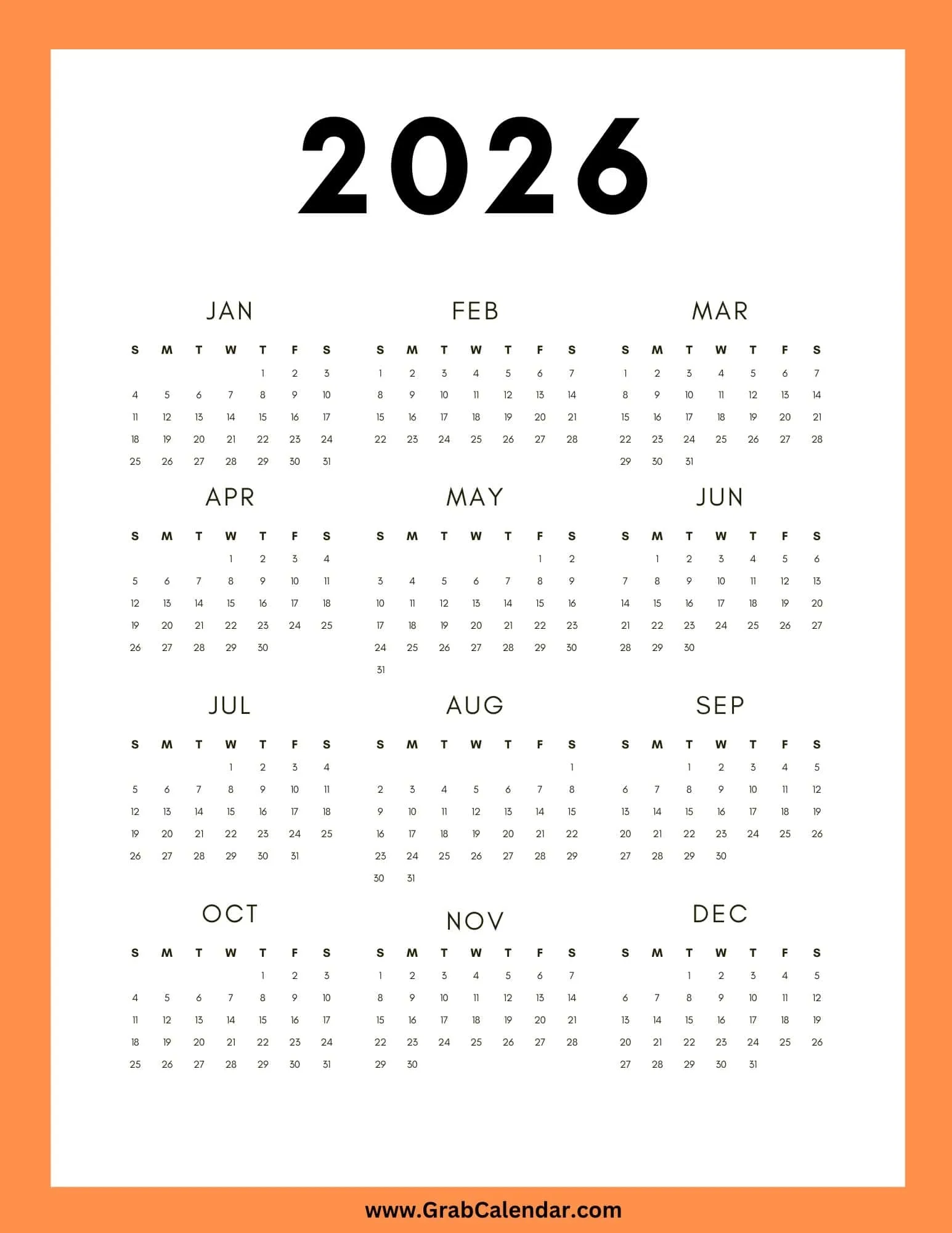Free Printable Extra Large Calendars 2026