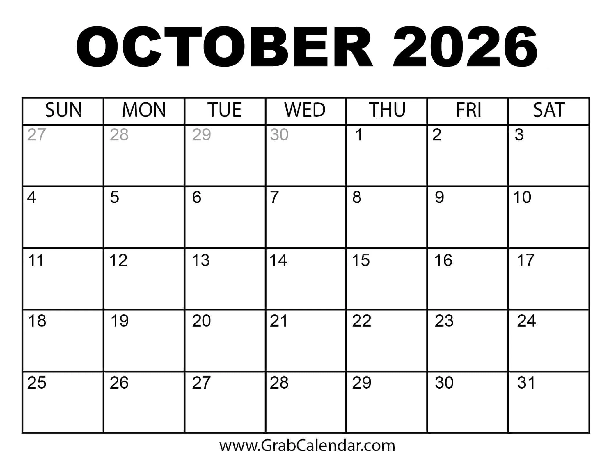 2026 Calendar Grab Calendar