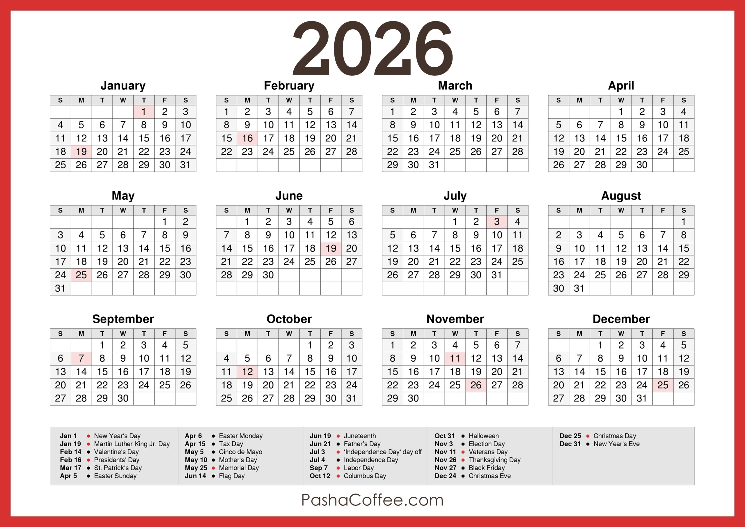 2026 Calendar Printable Wiki