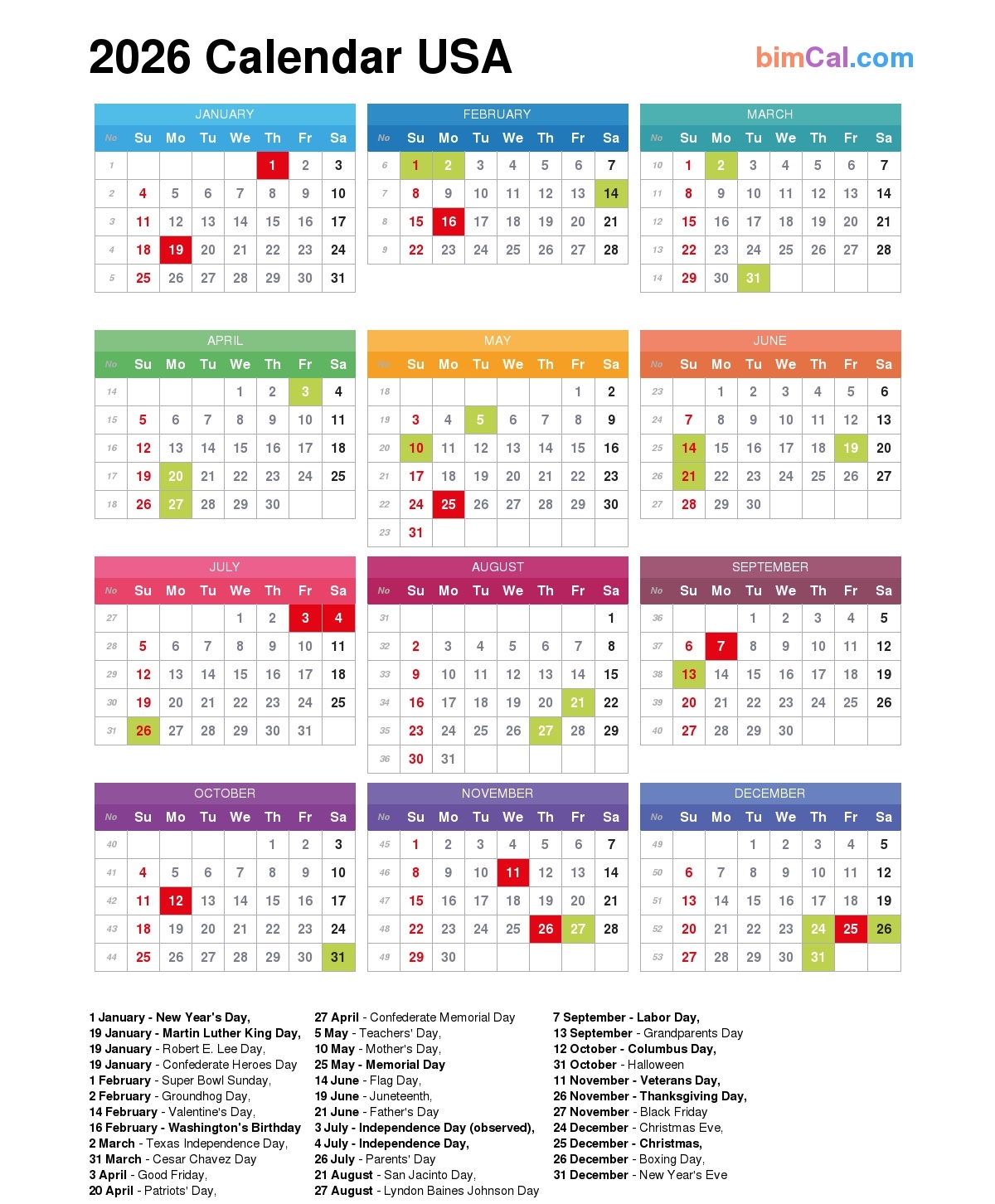 2026 Holiday Calendar Usa Printable