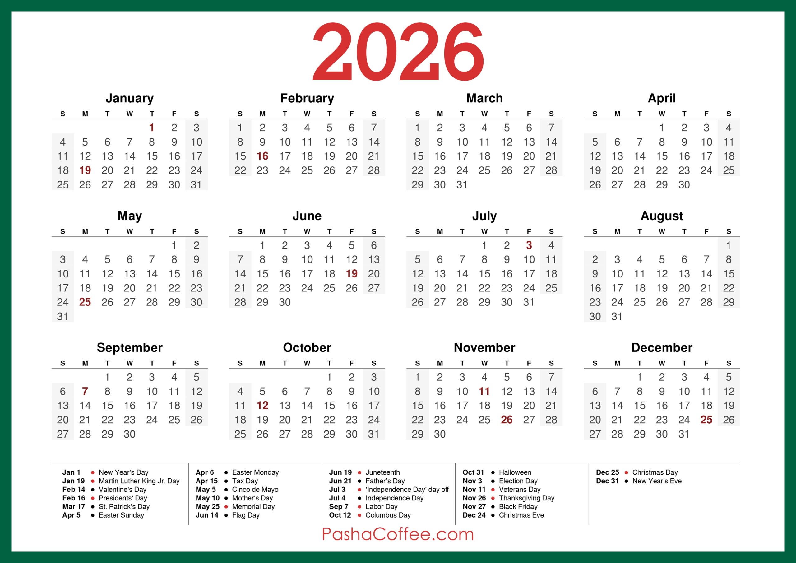 Free Printable 2026 Calendar With Holidays Free Download Free Printable 2026 Calendar With Holidays Free Download